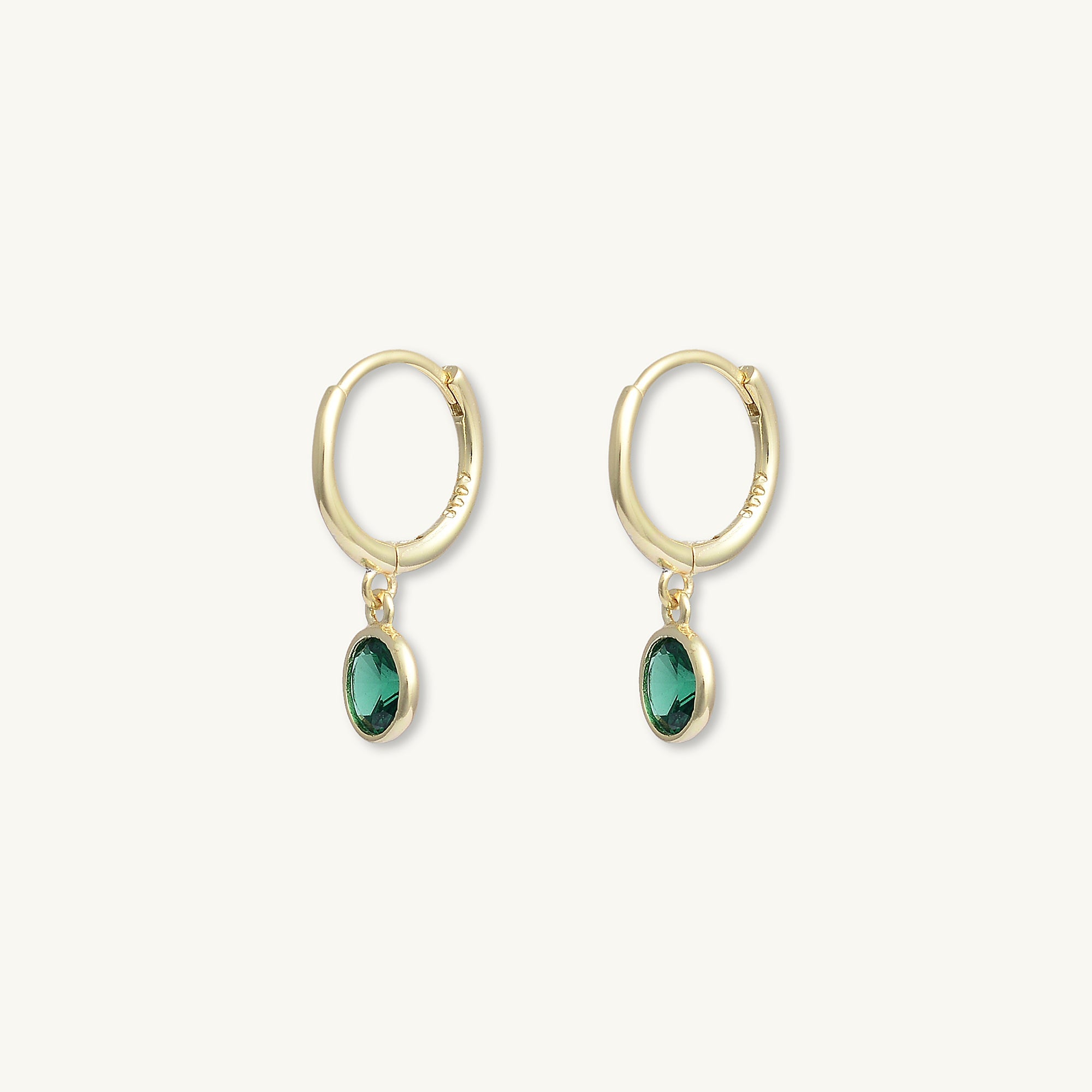 Emerald Circle Dangle Huggie Earrings - Camile & Stone