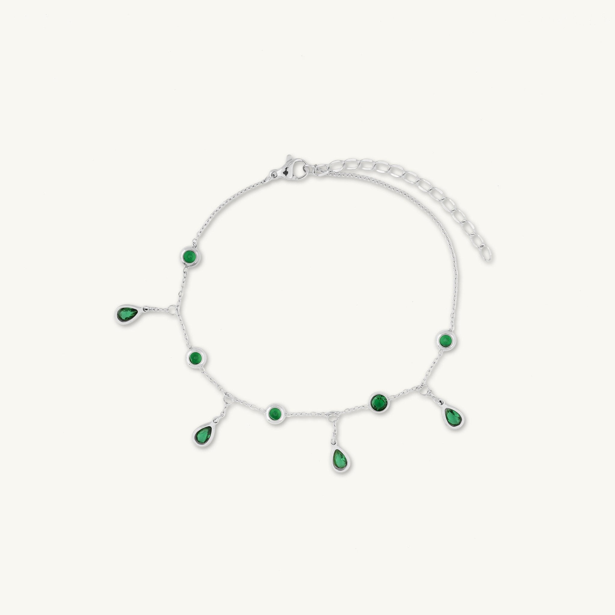 Emerald Dangly Teardrop Station Bracelet - Camile & Stone