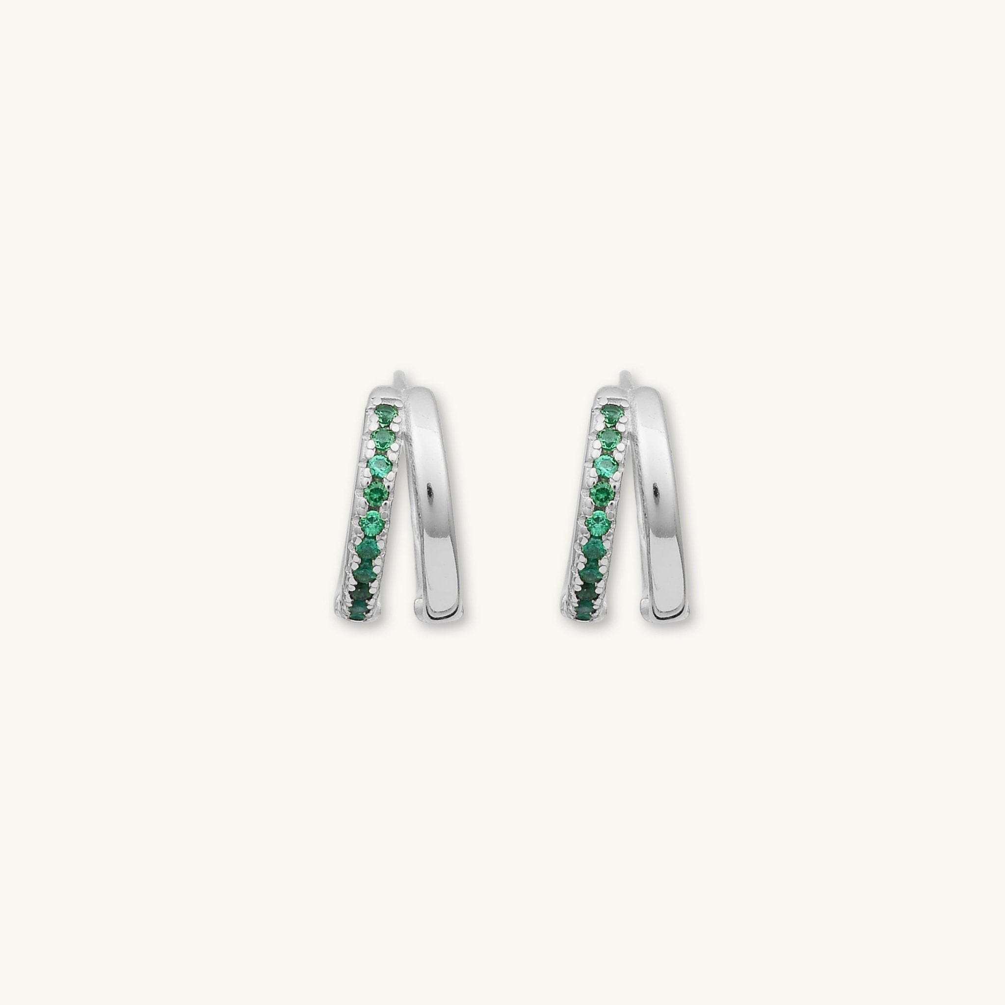 Emerald Double Zirconia Huggie Hoop Earrings - Camile & Stone