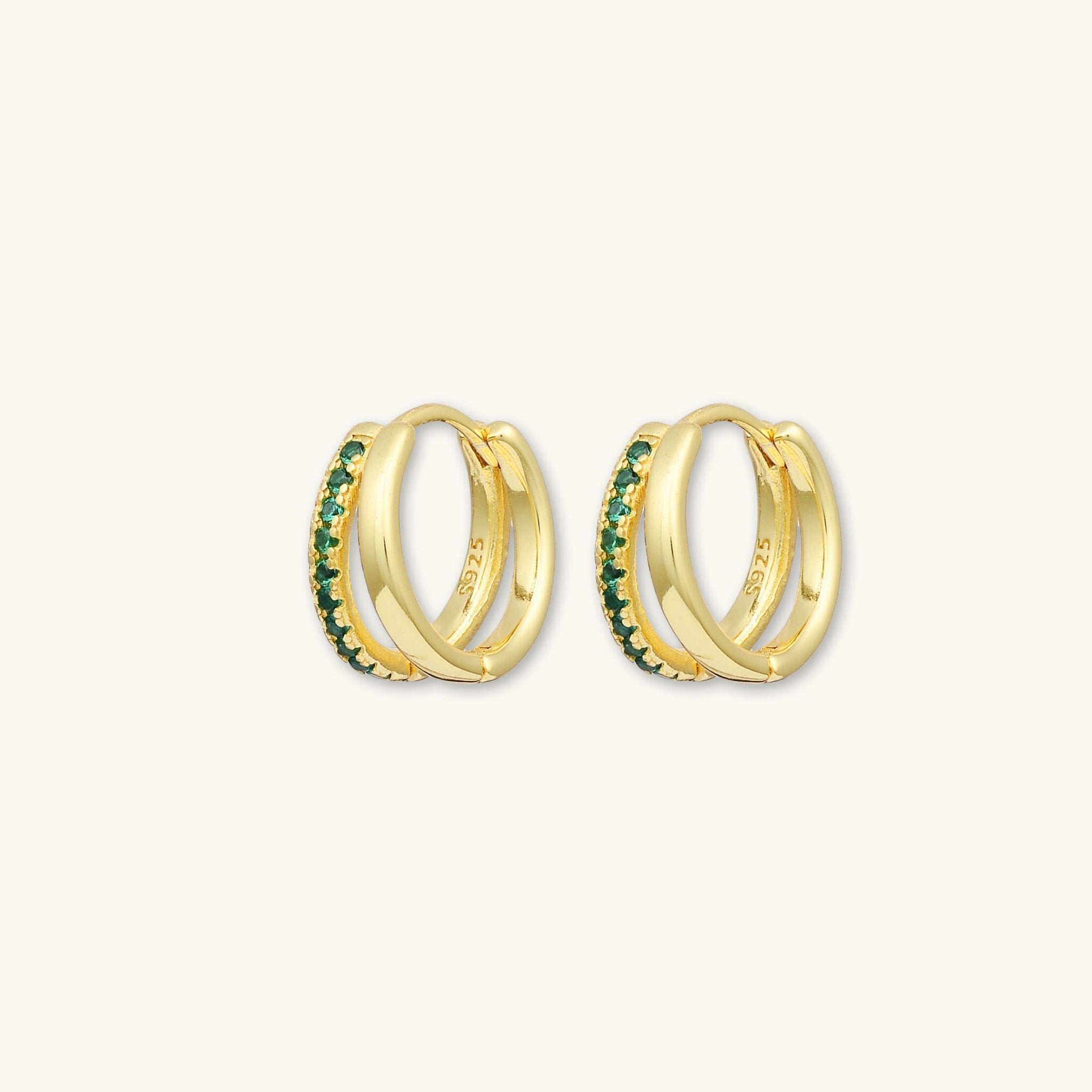 Emerald Double Zirconia Huggie Hoop Earrings - Camile & Stone