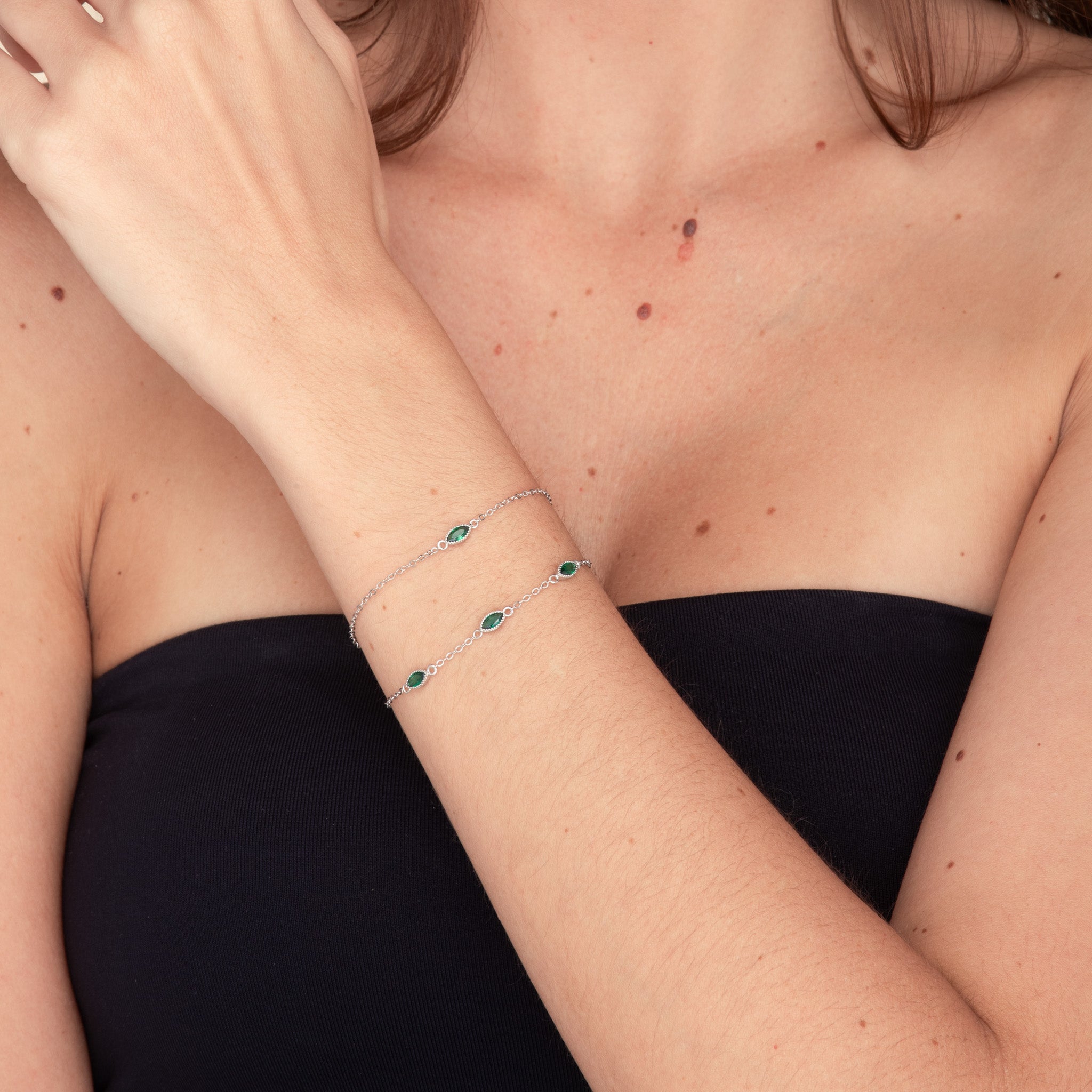 Emerald Evil Eve Marquise Chain Bracelet - Camile & Stone