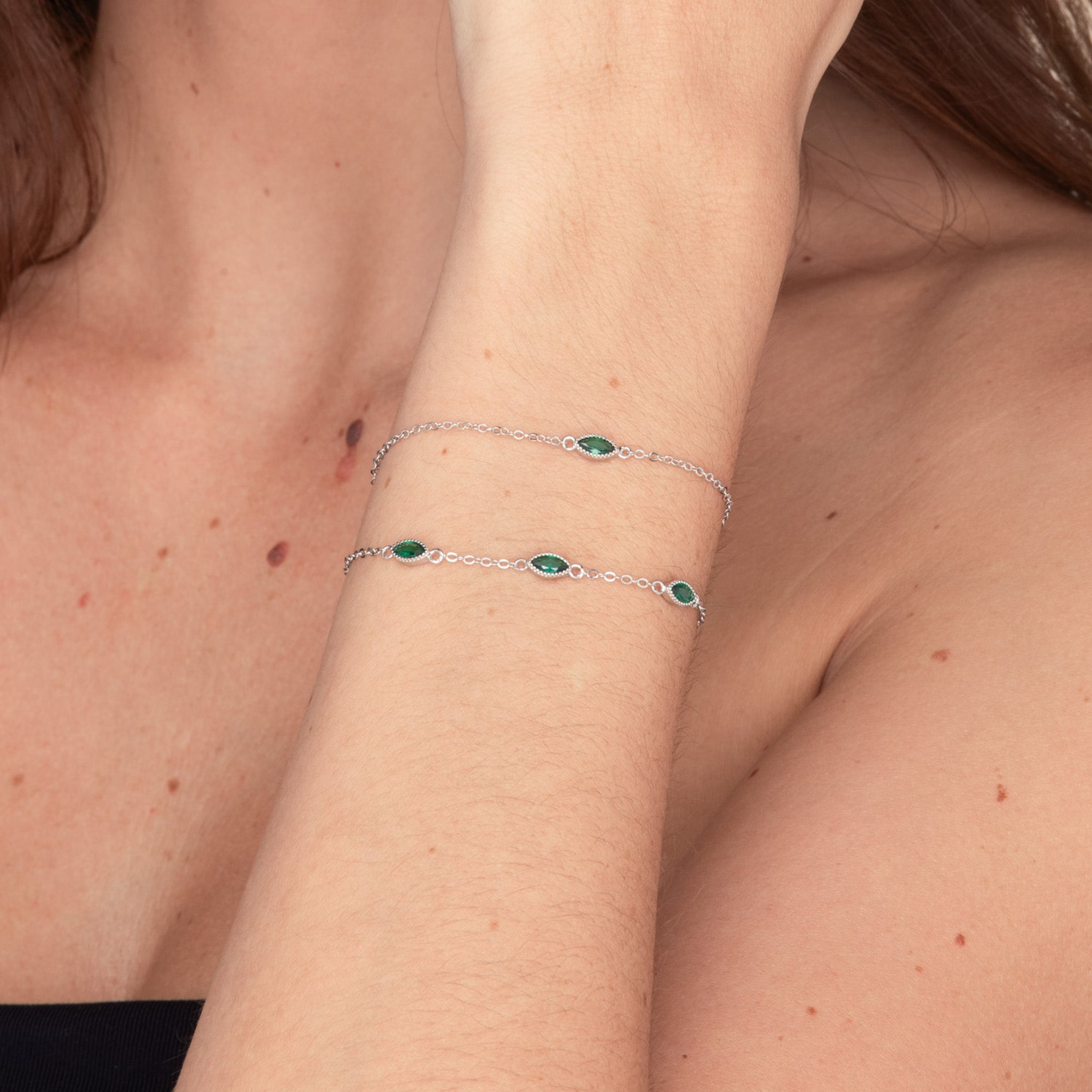 Emerald Evil Eve Marquise Chain Bracelet - Camile & Stone