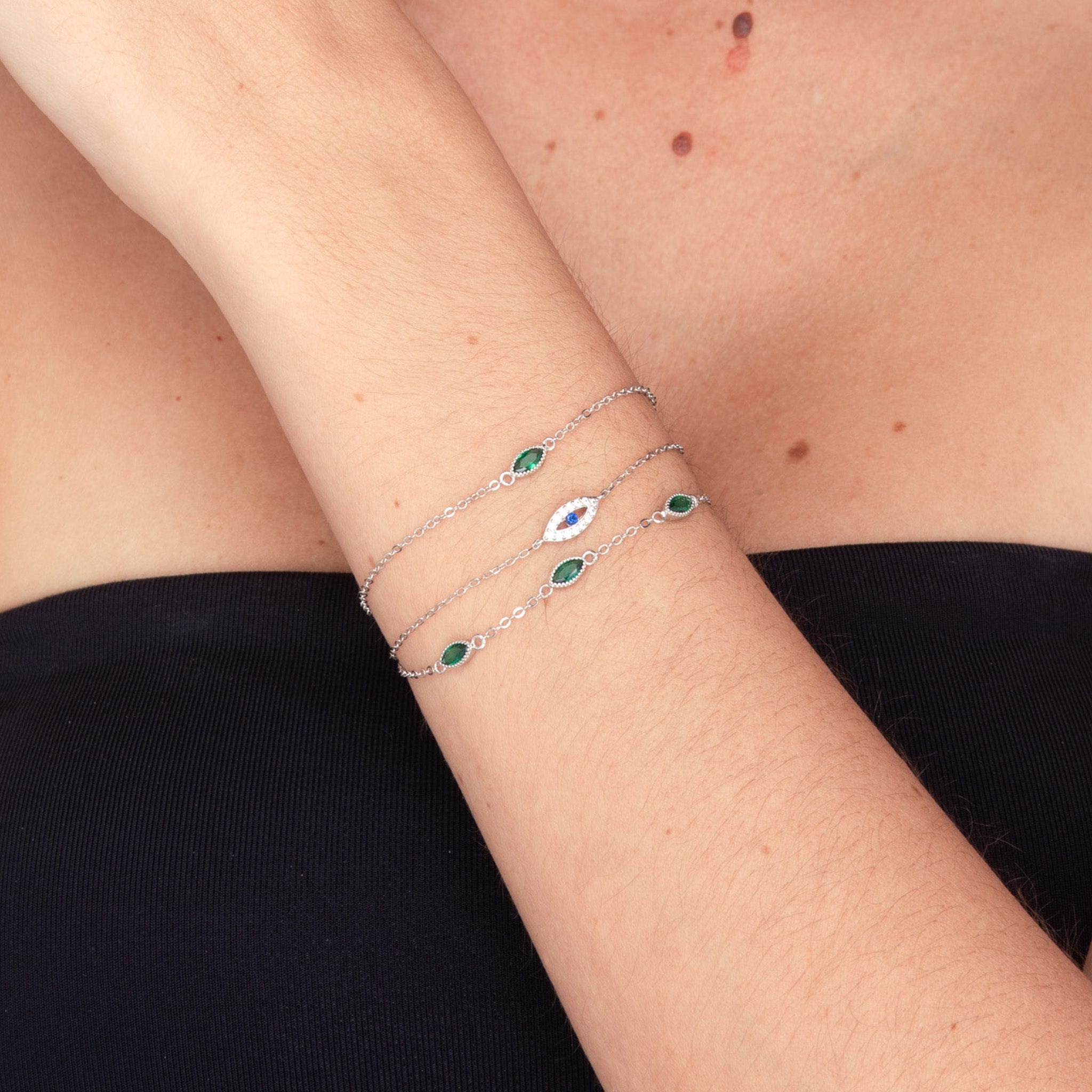 Emerald Evil Eve Marquise Chain Bracelet - Camile & Stone