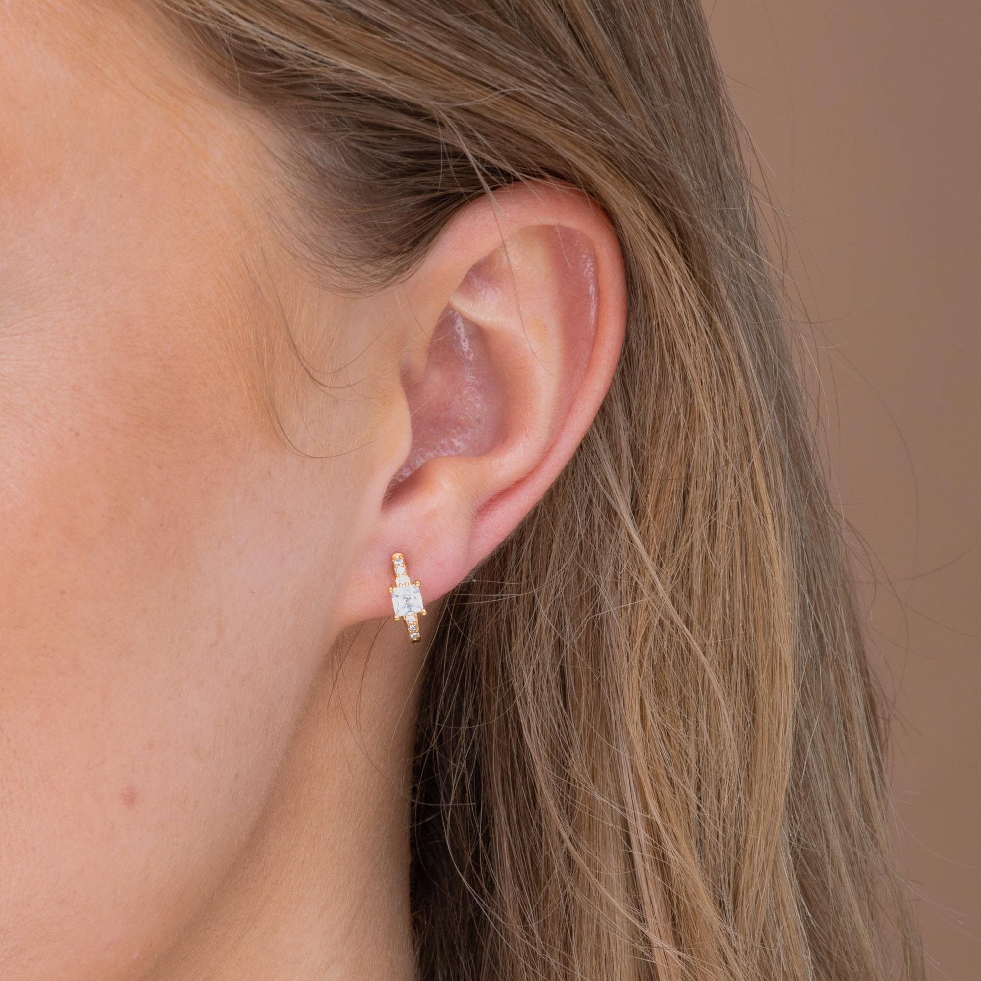 Emerald Green Square Sapphire Huggie Earrings - Camile & Stone