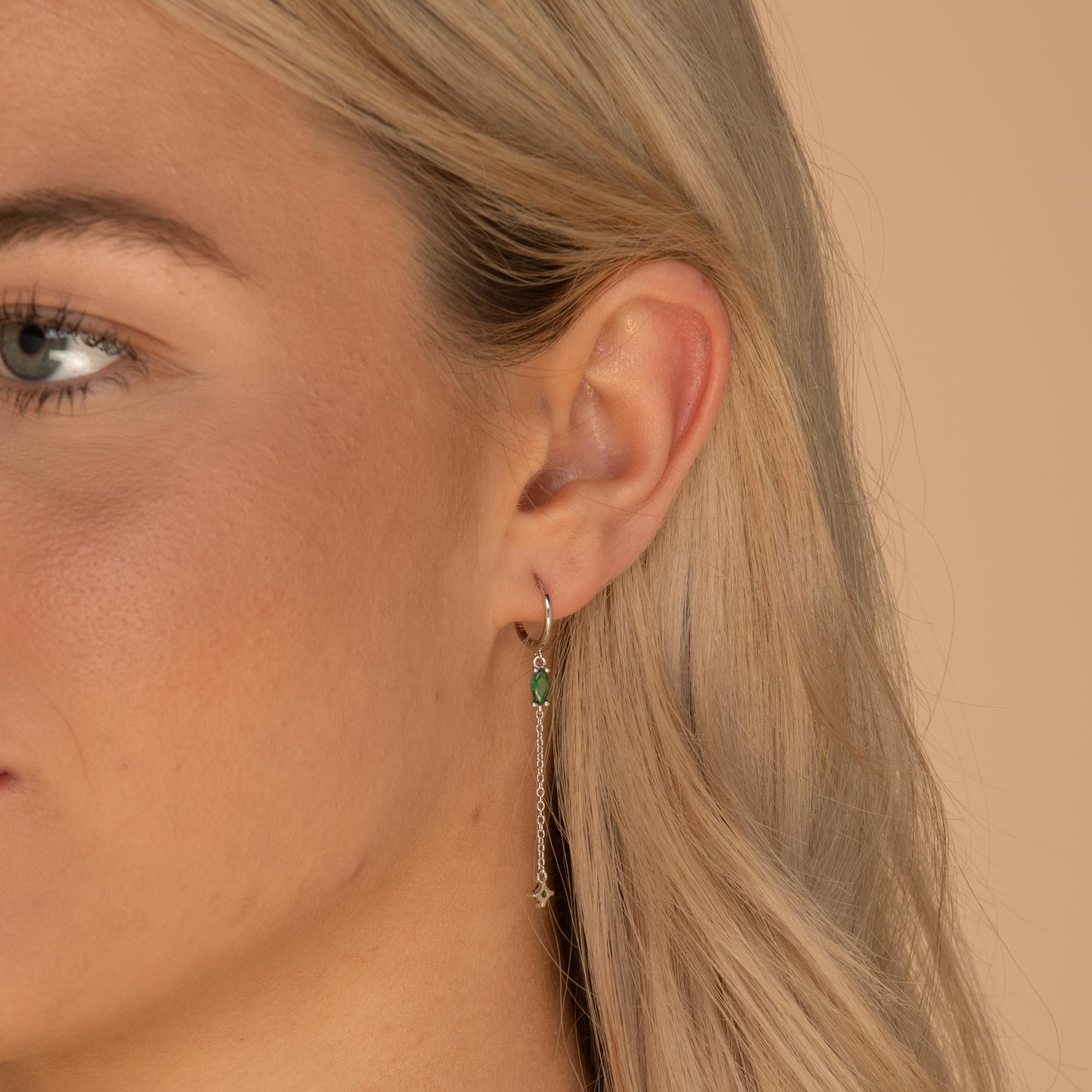 Emerald Marquise Sapphire Drop Huggie Earrings - Camile & Stone