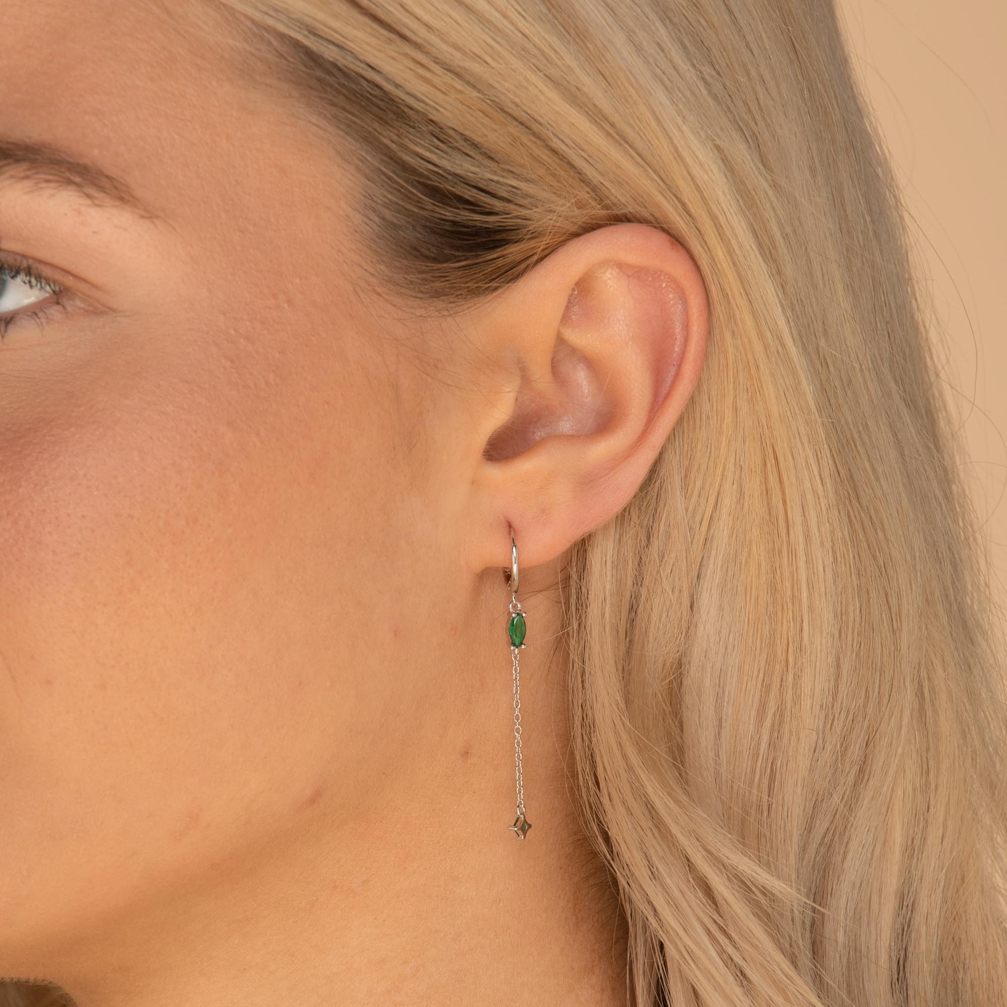 Emerald Marquise Sapphire Drop Huggie Earrings - Camile & Stone