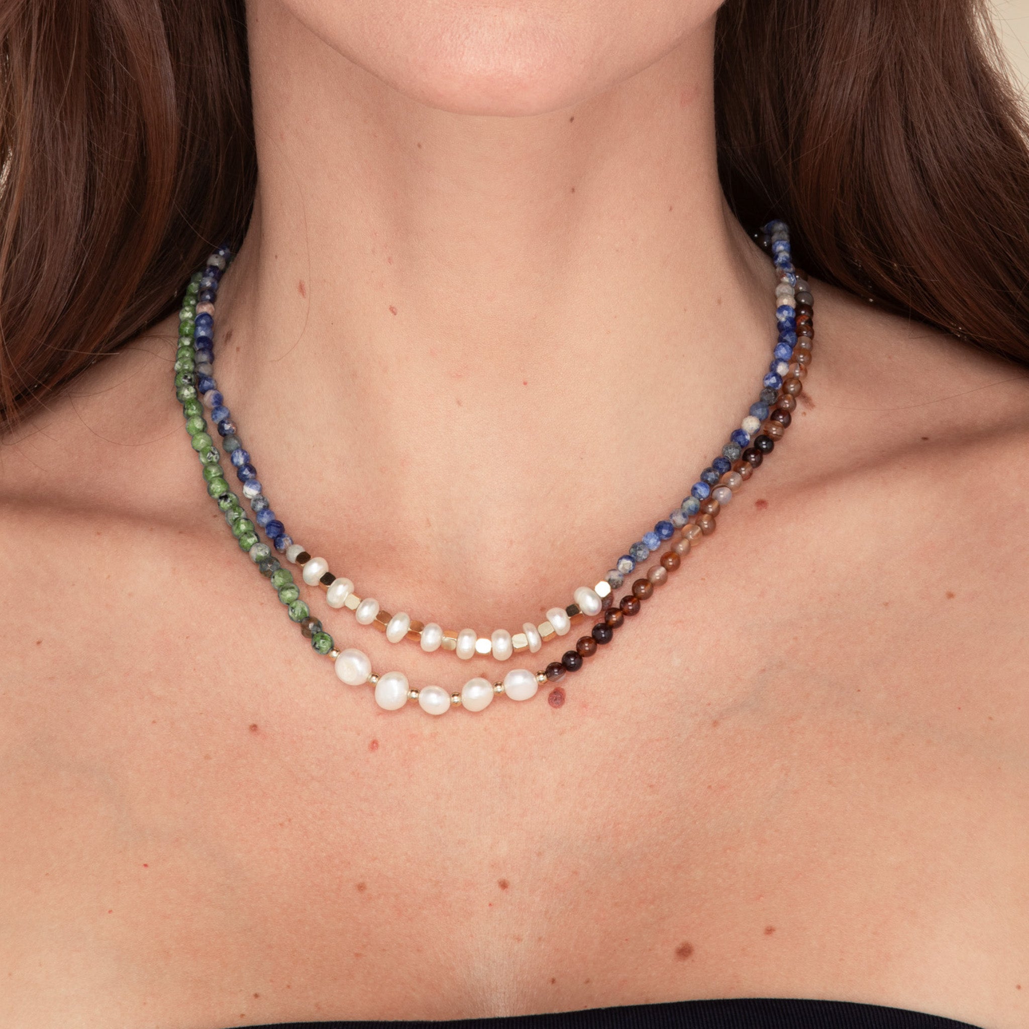Emerald Stone Pearl Necklace - Camile & Stone