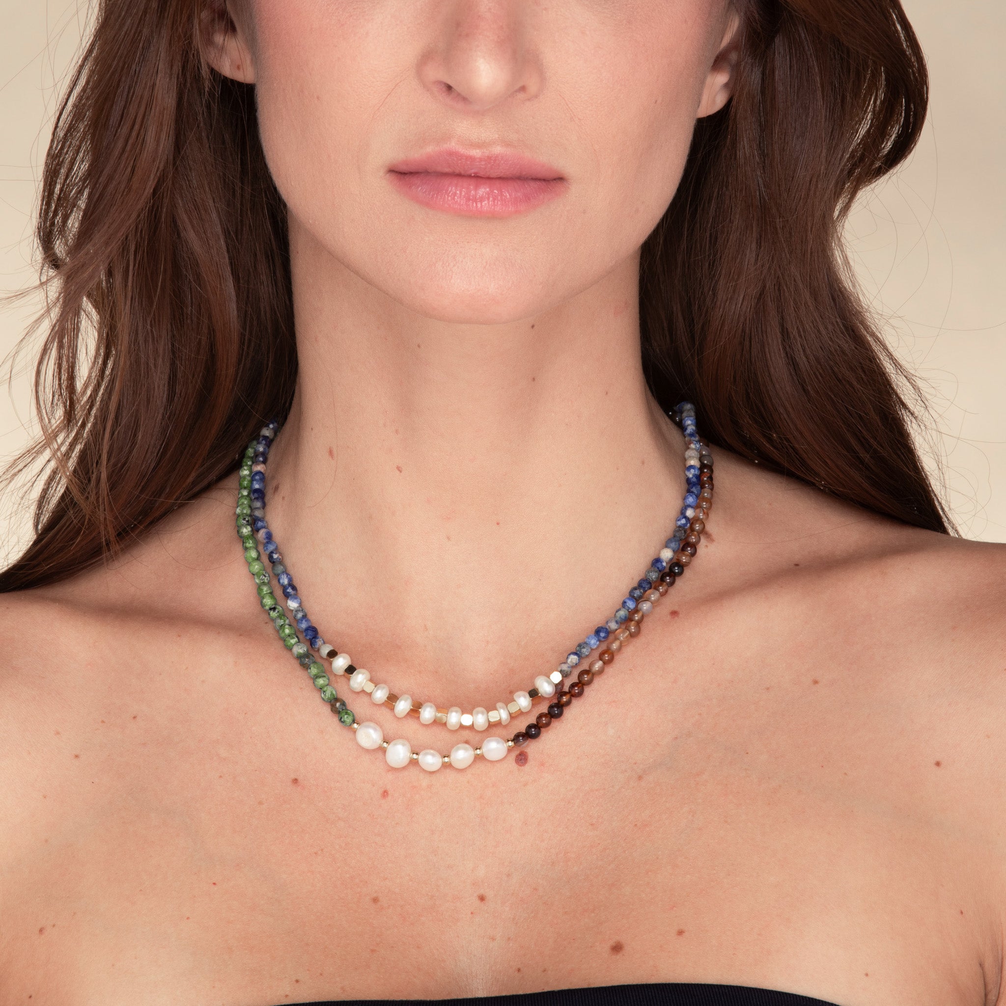 Emerald Stone Pearl Necklace - Camile & Stone