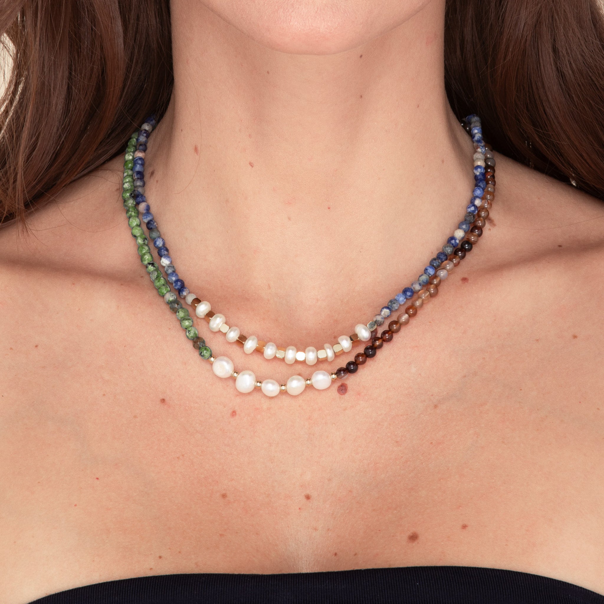 Emerald Stone Pearl Necklace - Camile & Stone