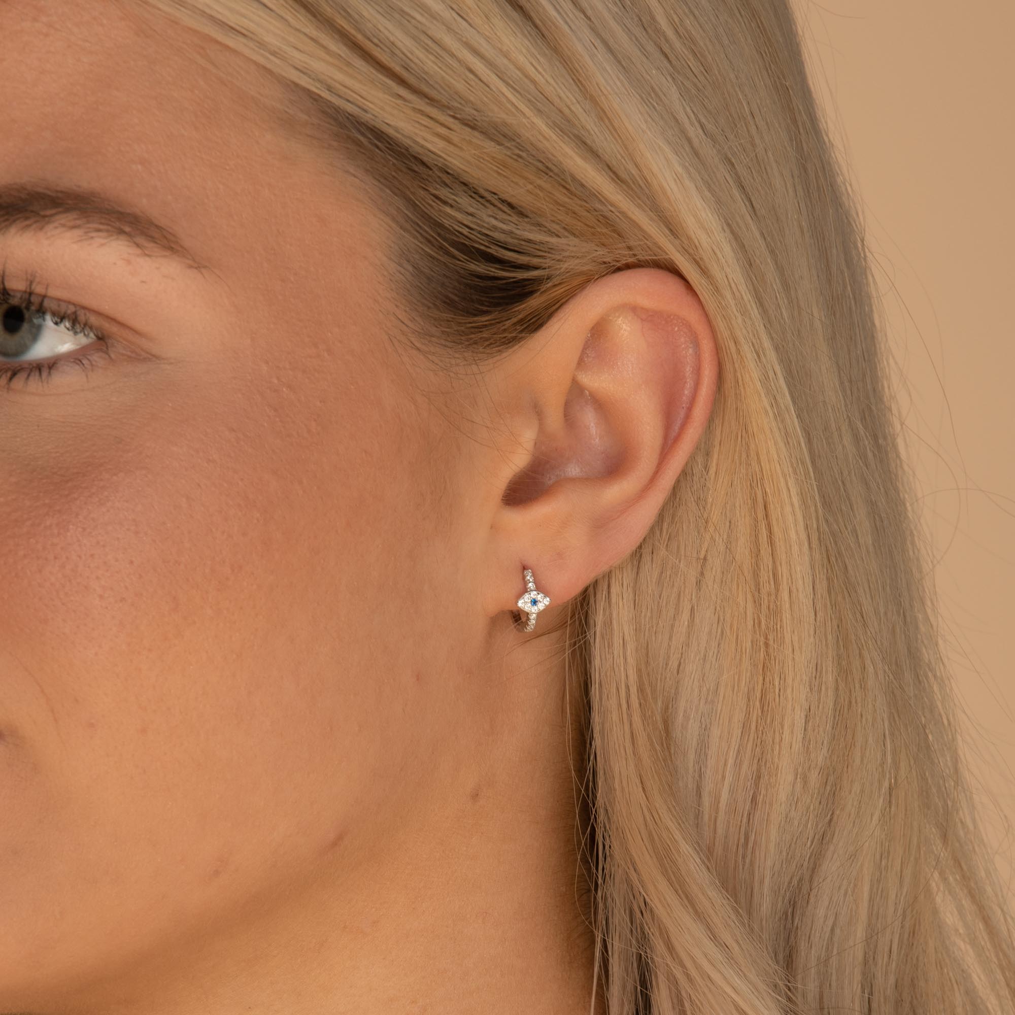 Evil Eye Sapphire Huggie Earrings - Camile & Stone