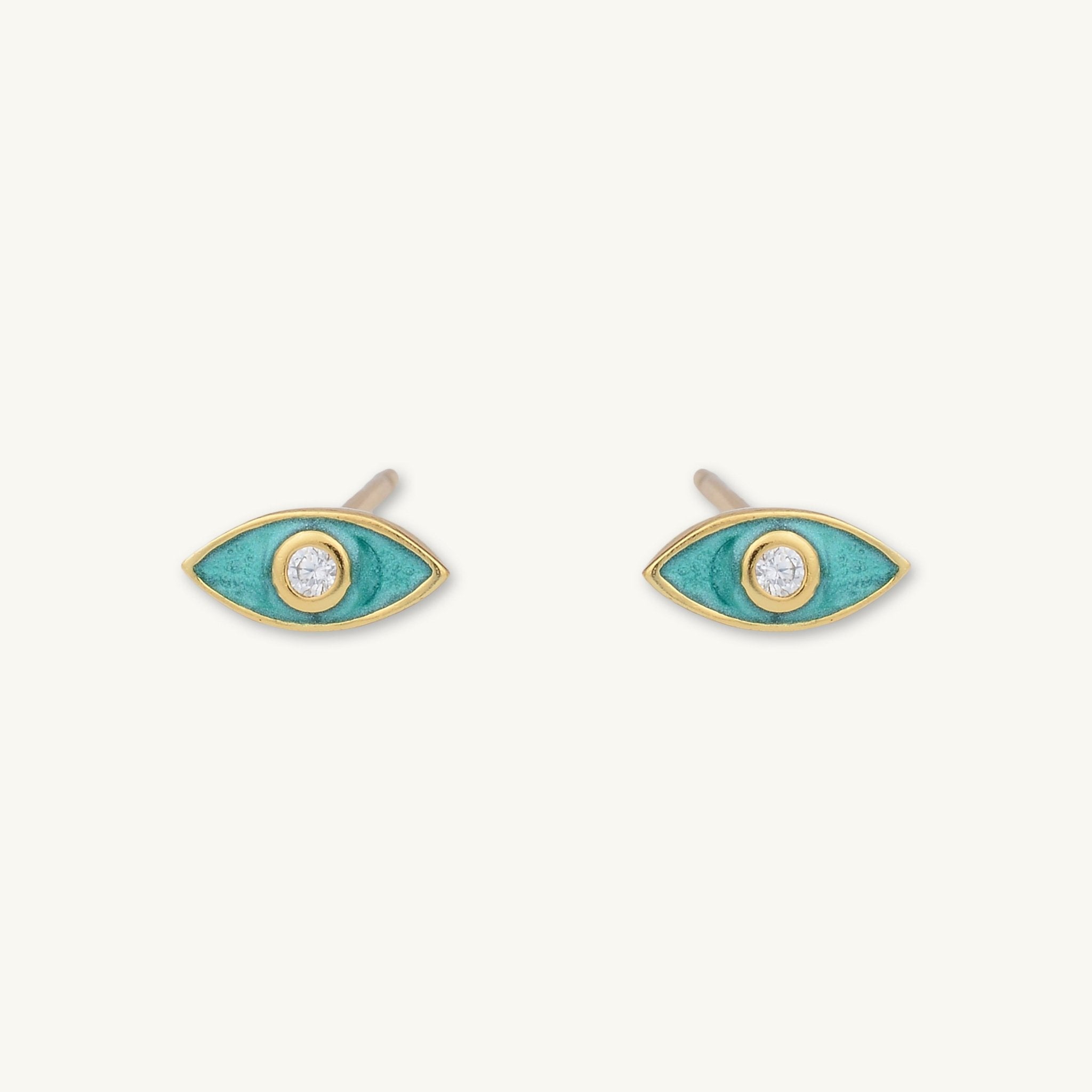 Evil Eye Teal Zirconia Stud Earrings - Camile & Stone