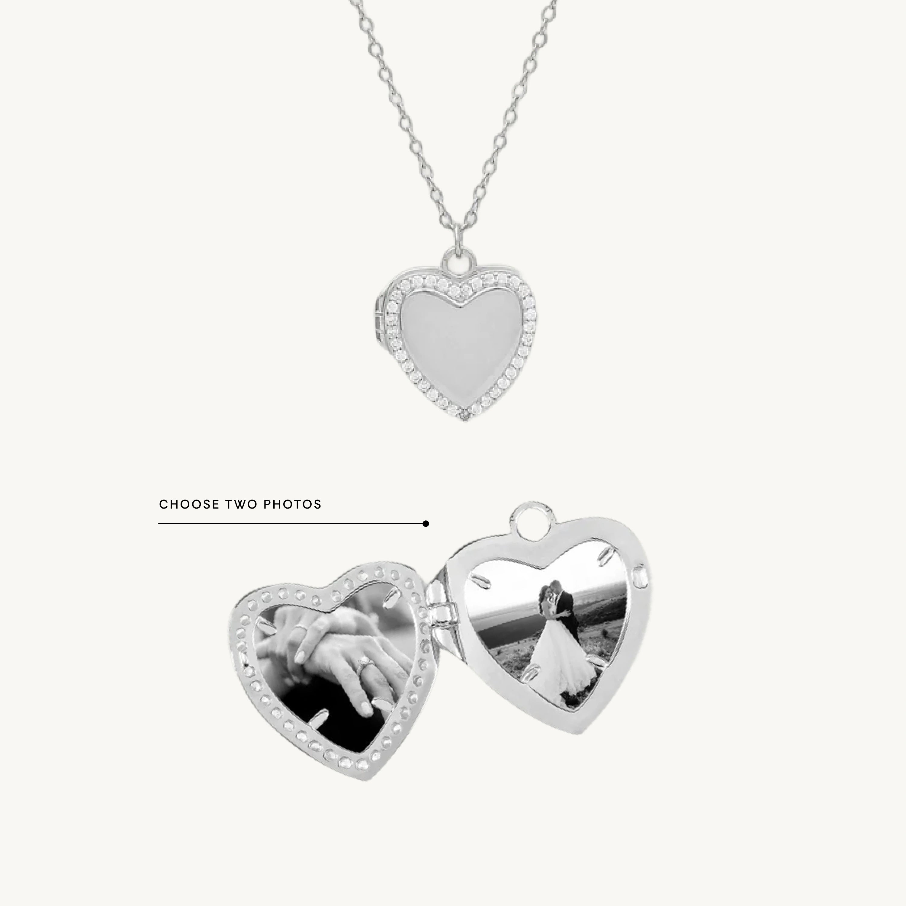 Heart Sapphire Photo Locket Necklace