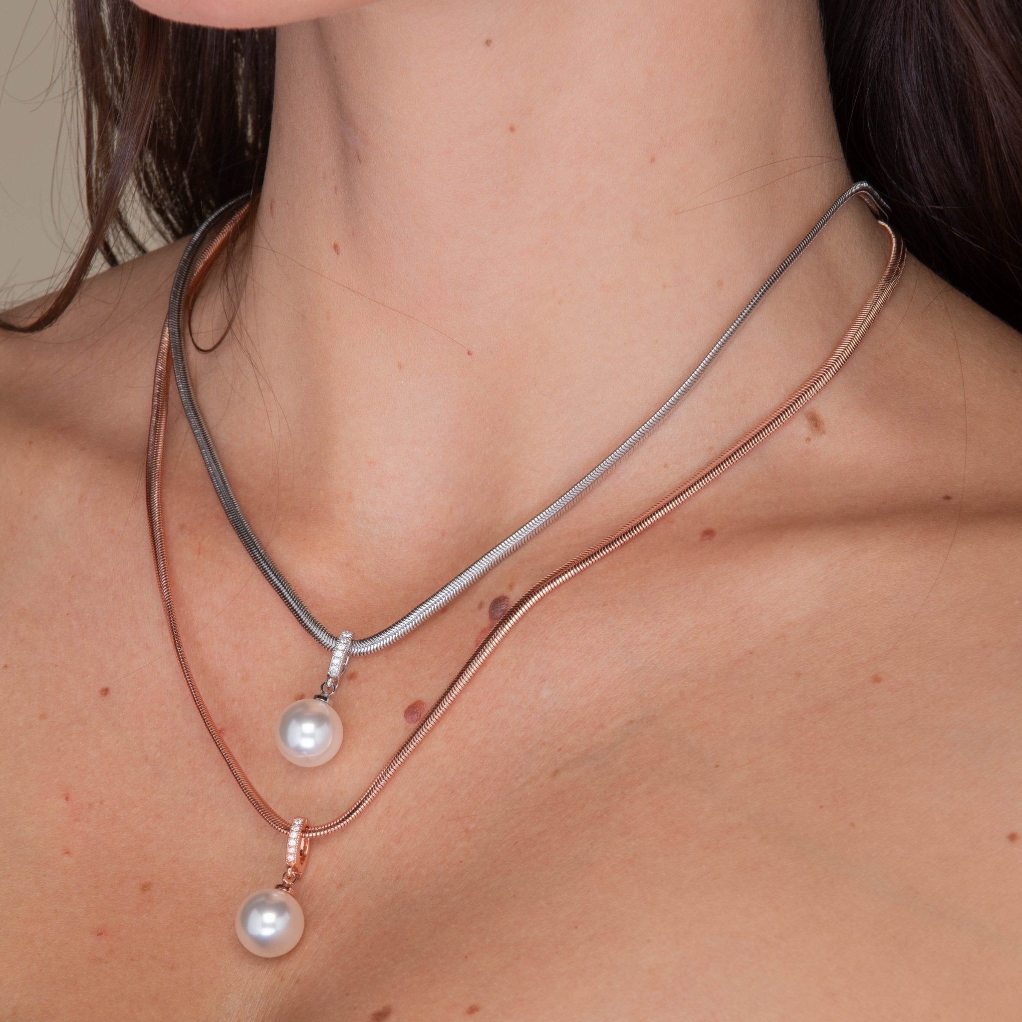 Herringbone Pearl Drop Chain Necklace - Camile & Stone
