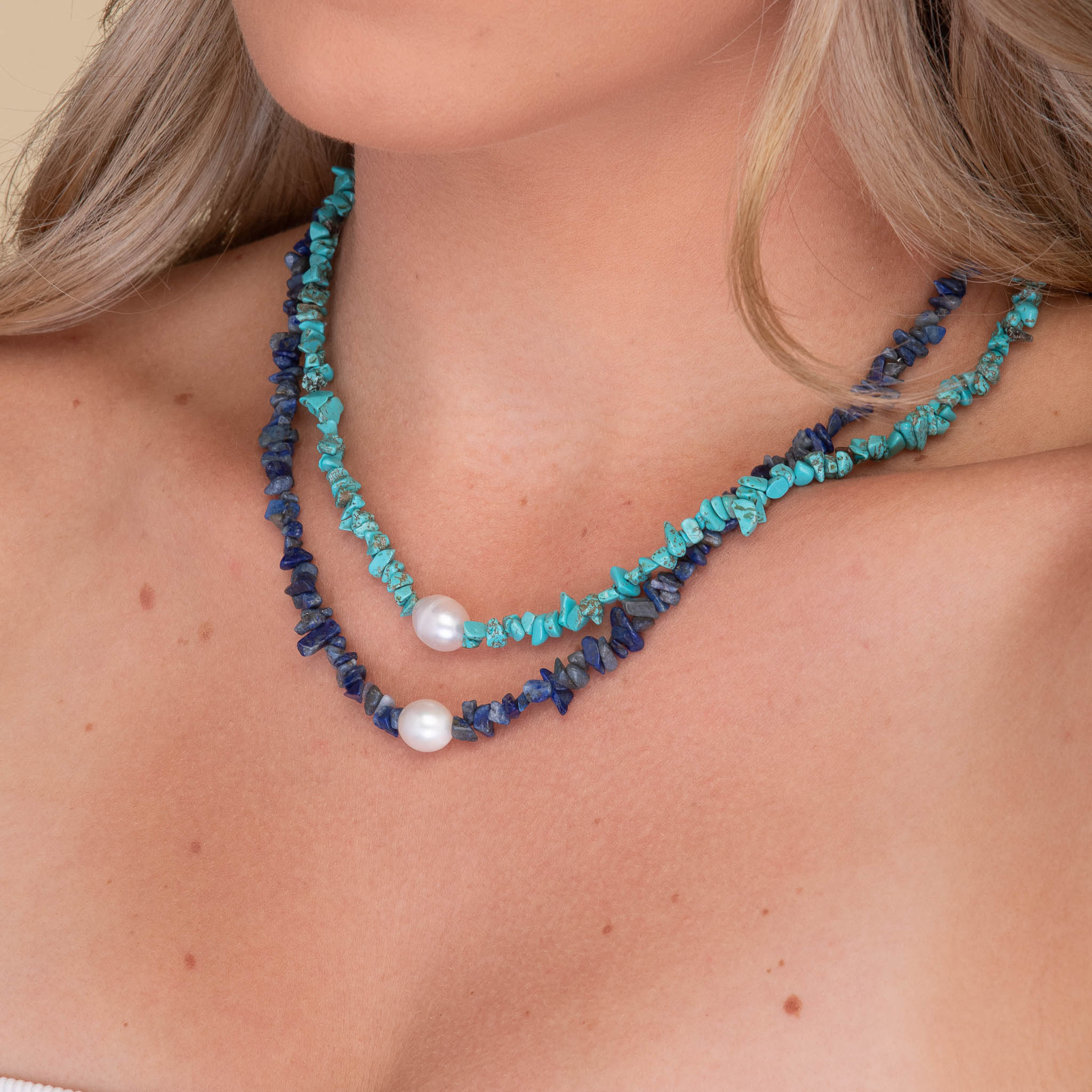 Lapis Stone Pearl Necklace - Camile & Stone