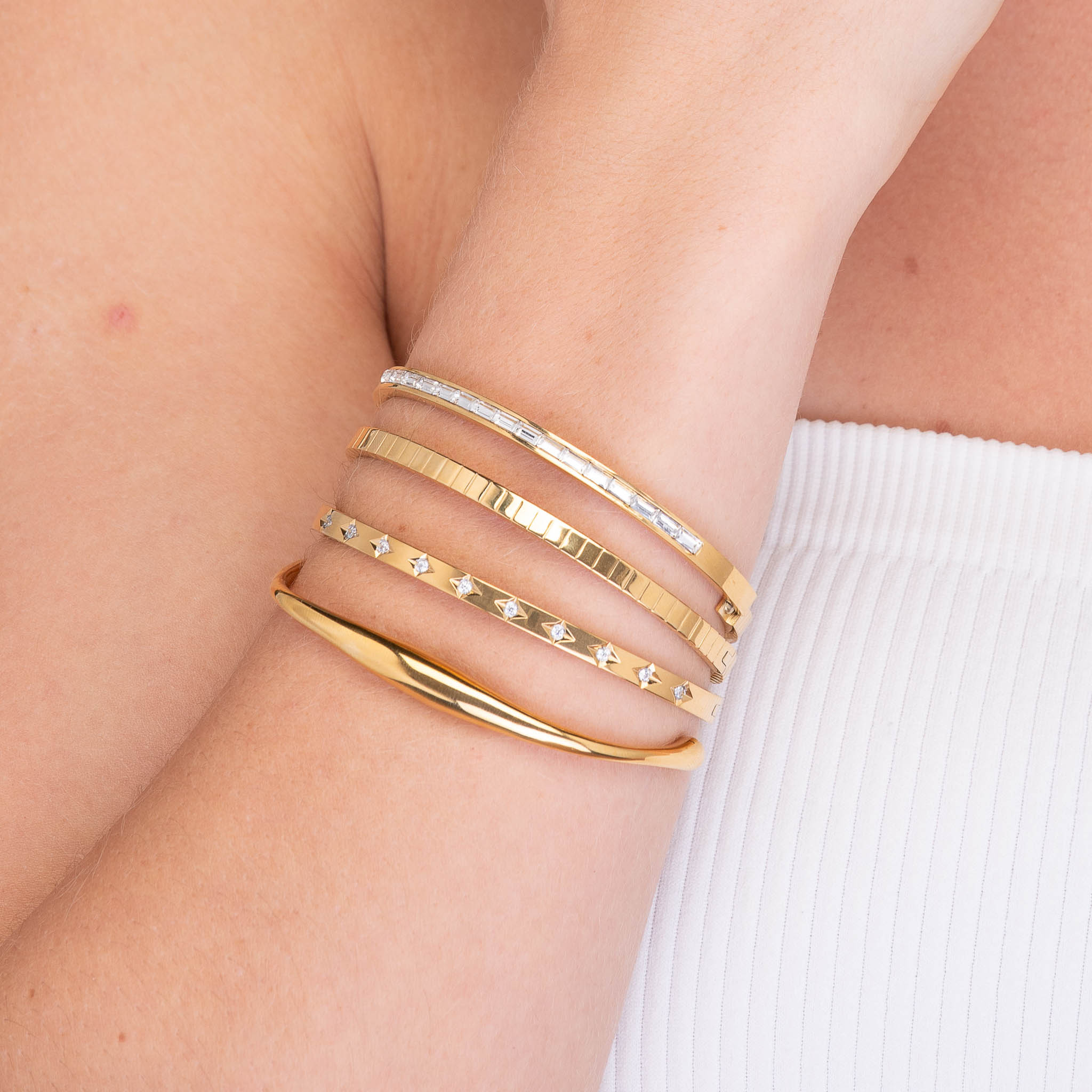 Linear Baguette Hinged Bangle Bracelet - Camile & Stone