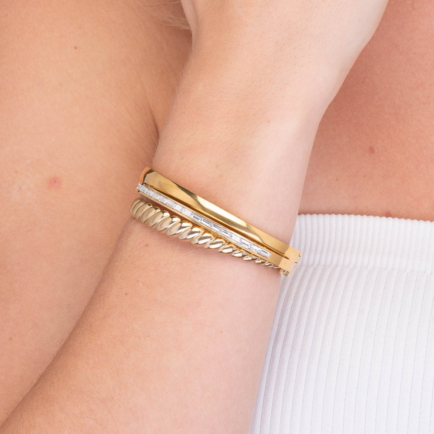 Linear Baguette Hinged Bangle Bracelet - Camile & Stone
