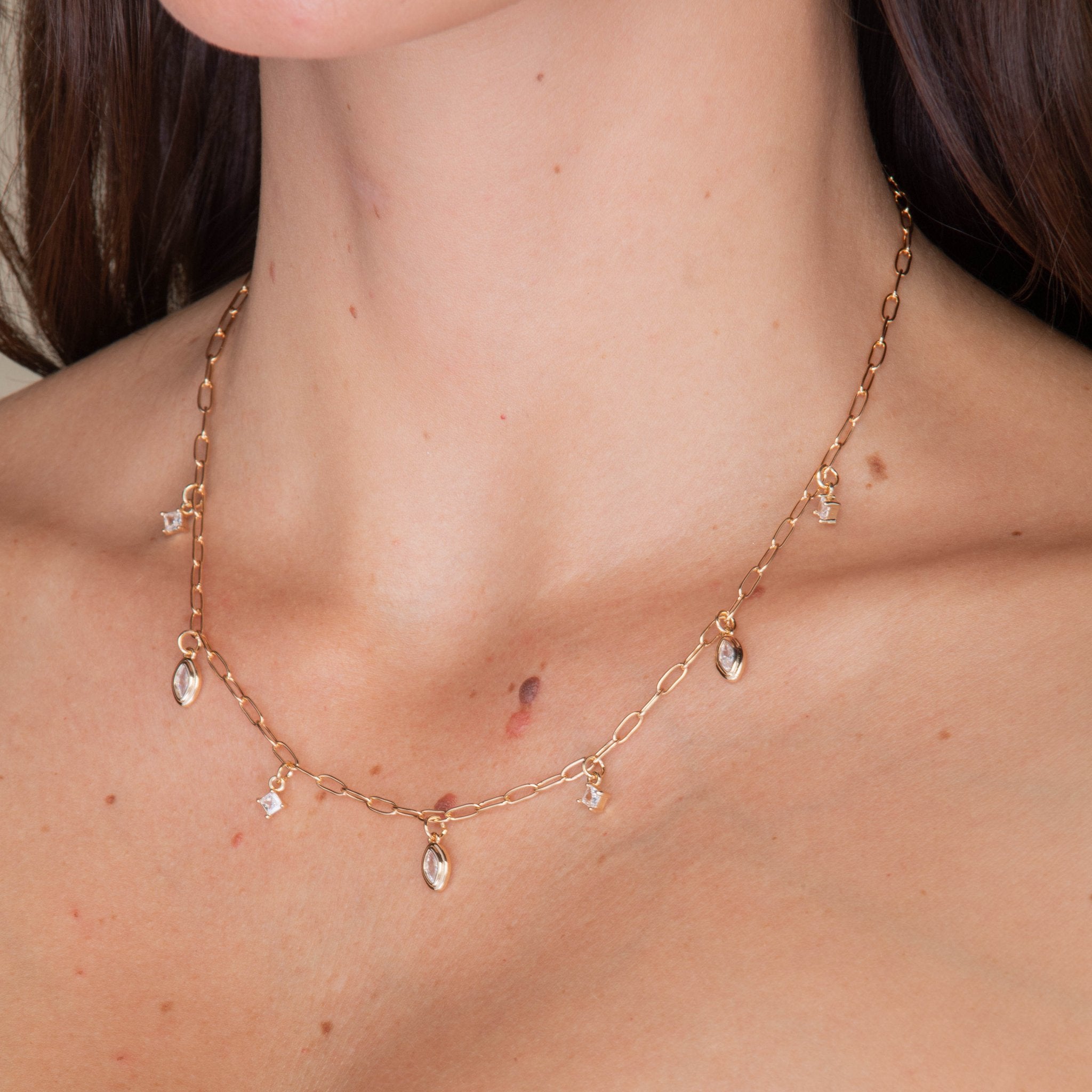 Marquise Zirconia Satellite Link Necklace - Camile & Stone