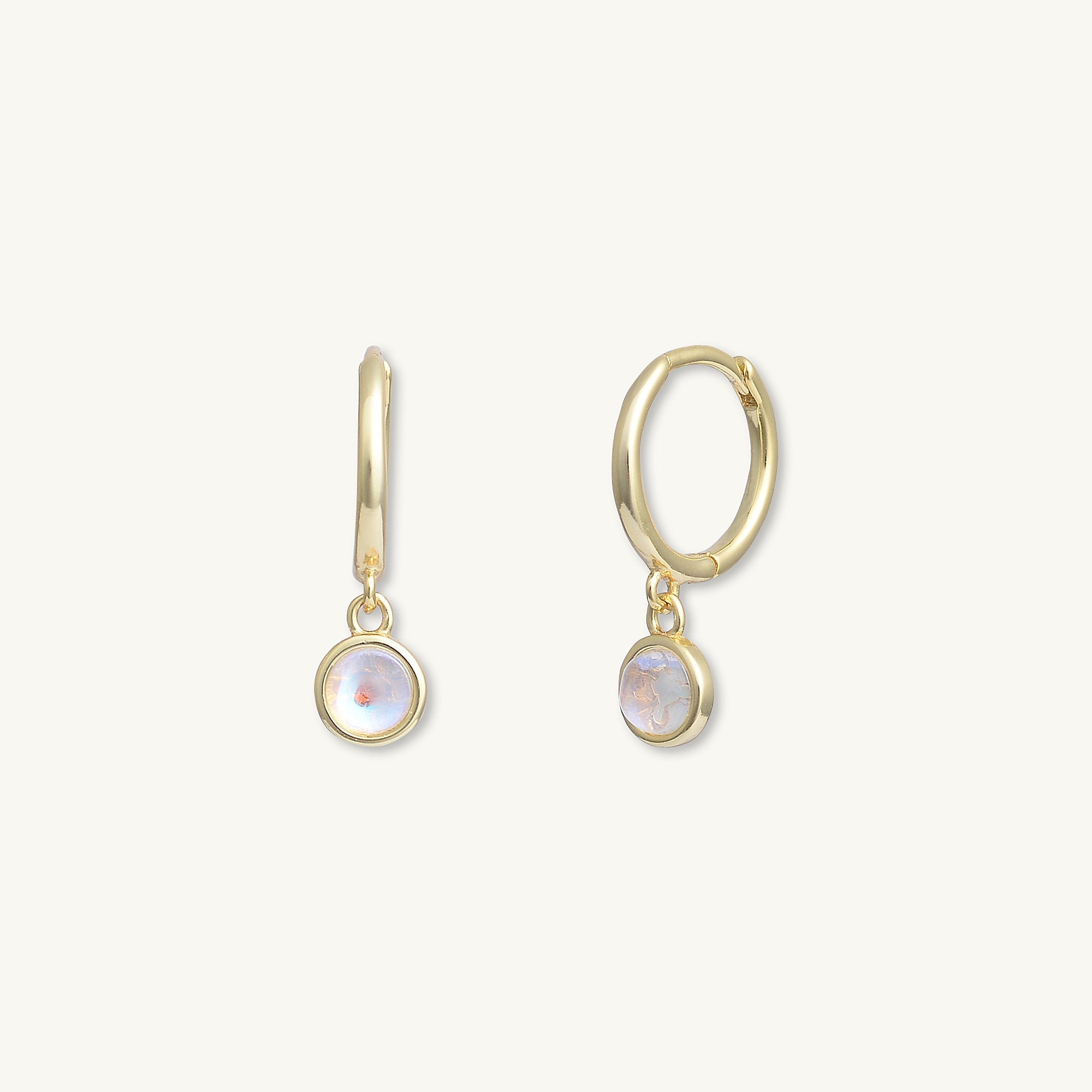 Moonstone Circle Dangle Huggie Earrings - Camile & Stone