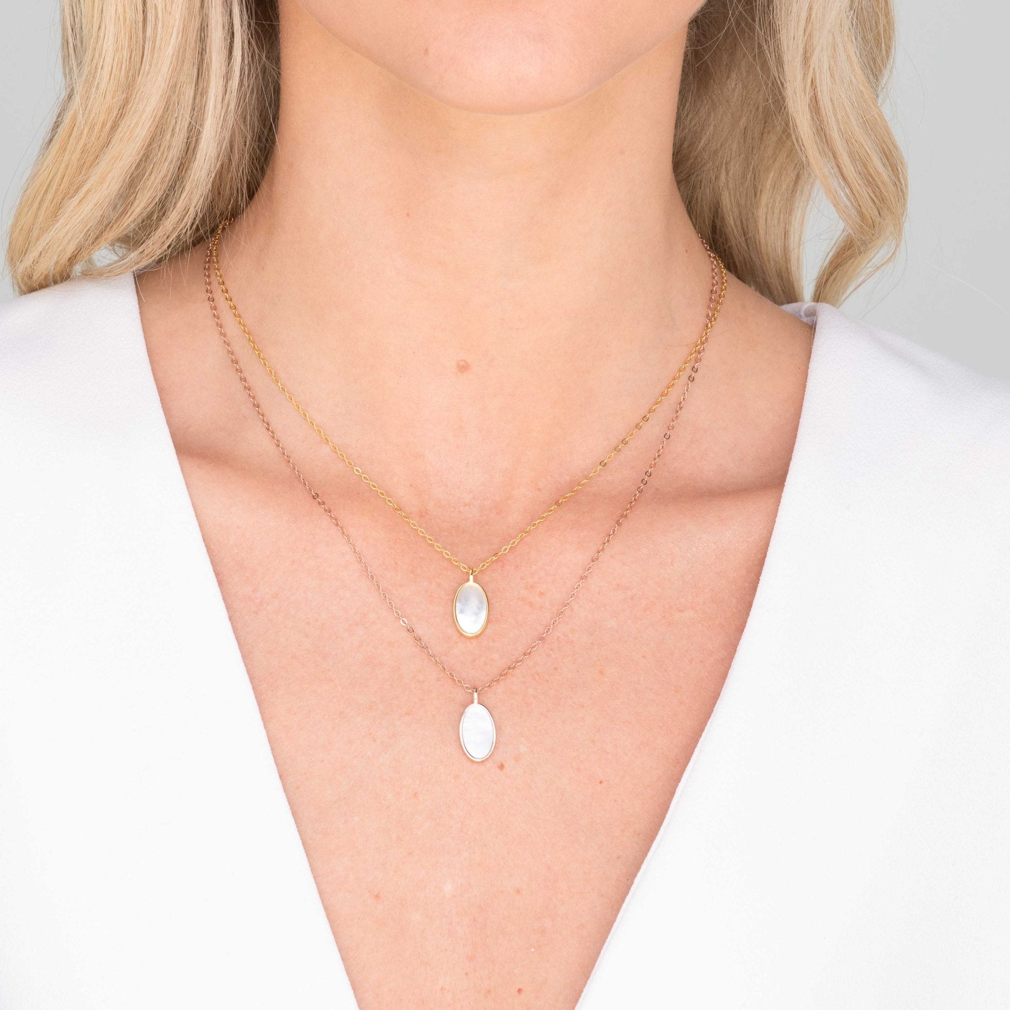 Mother Of Pearl Oval Medallion Necklace - Camile & Stone
