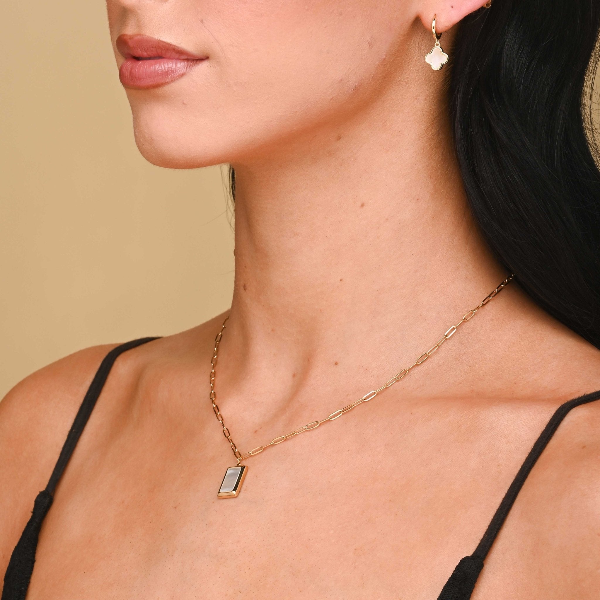 Mother Of Pearl Rectangular Link Necklace - Camile & Stone