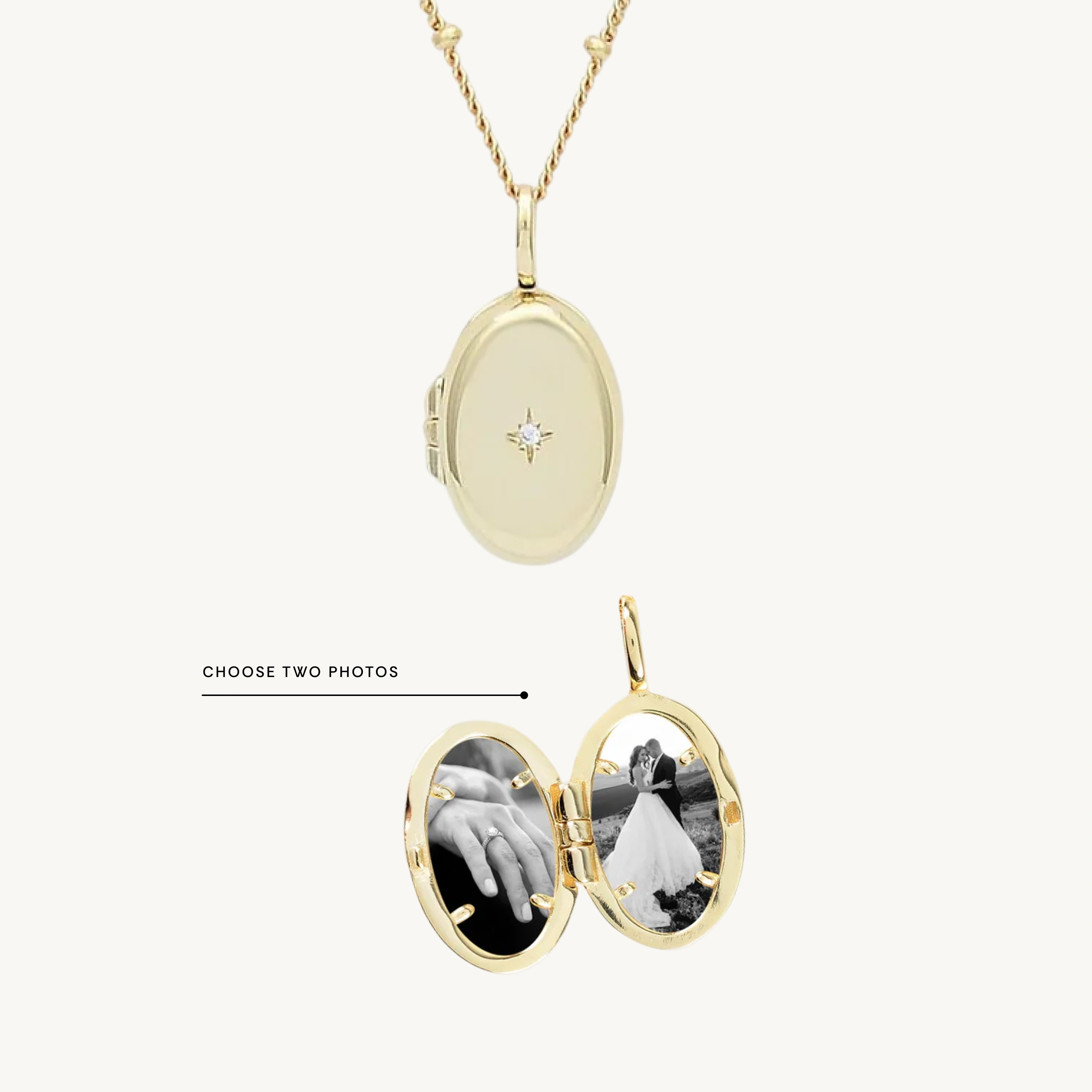 Oval North Star Photo Locket Necklace