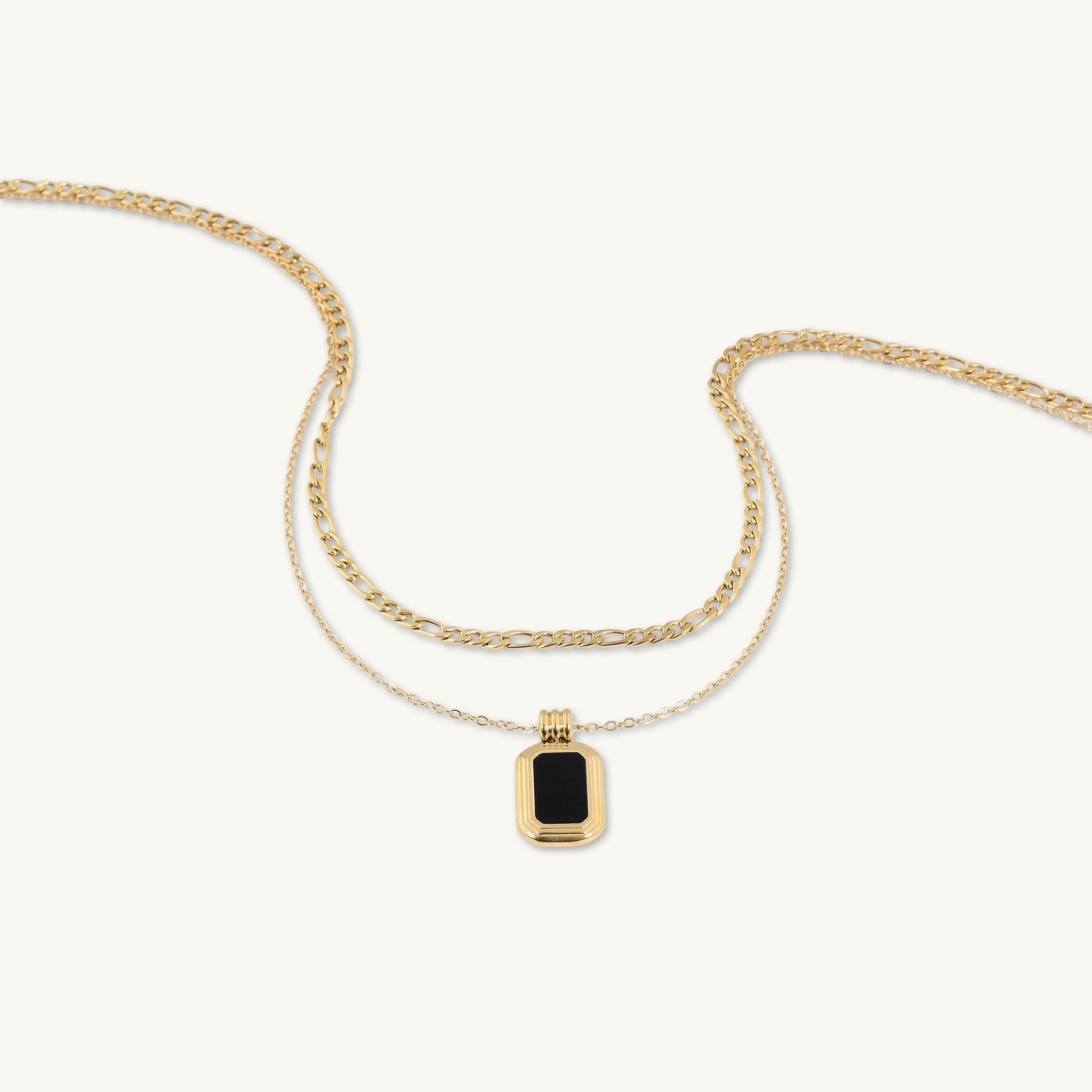 Obsidian Pendant Figaro Layered Necklace - Camile & Stone