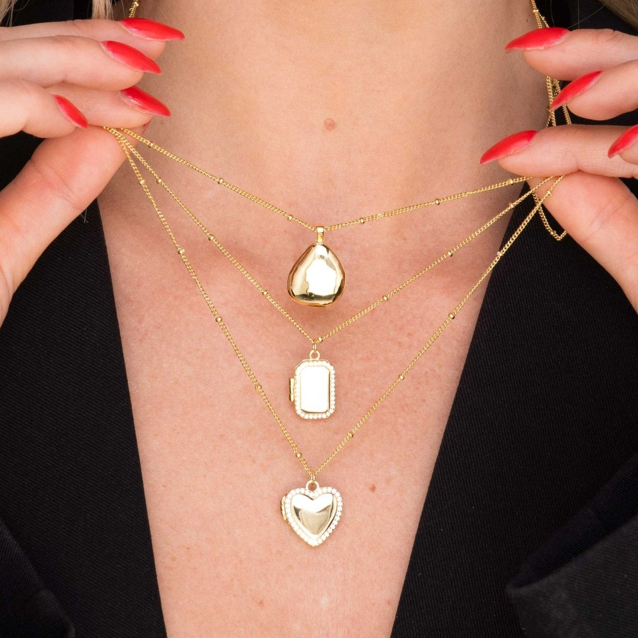 Heart Sapphire Photo Locket Necklace