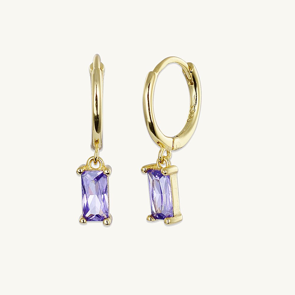 Purple Baguette Hoop Earrings - Camile & Stone