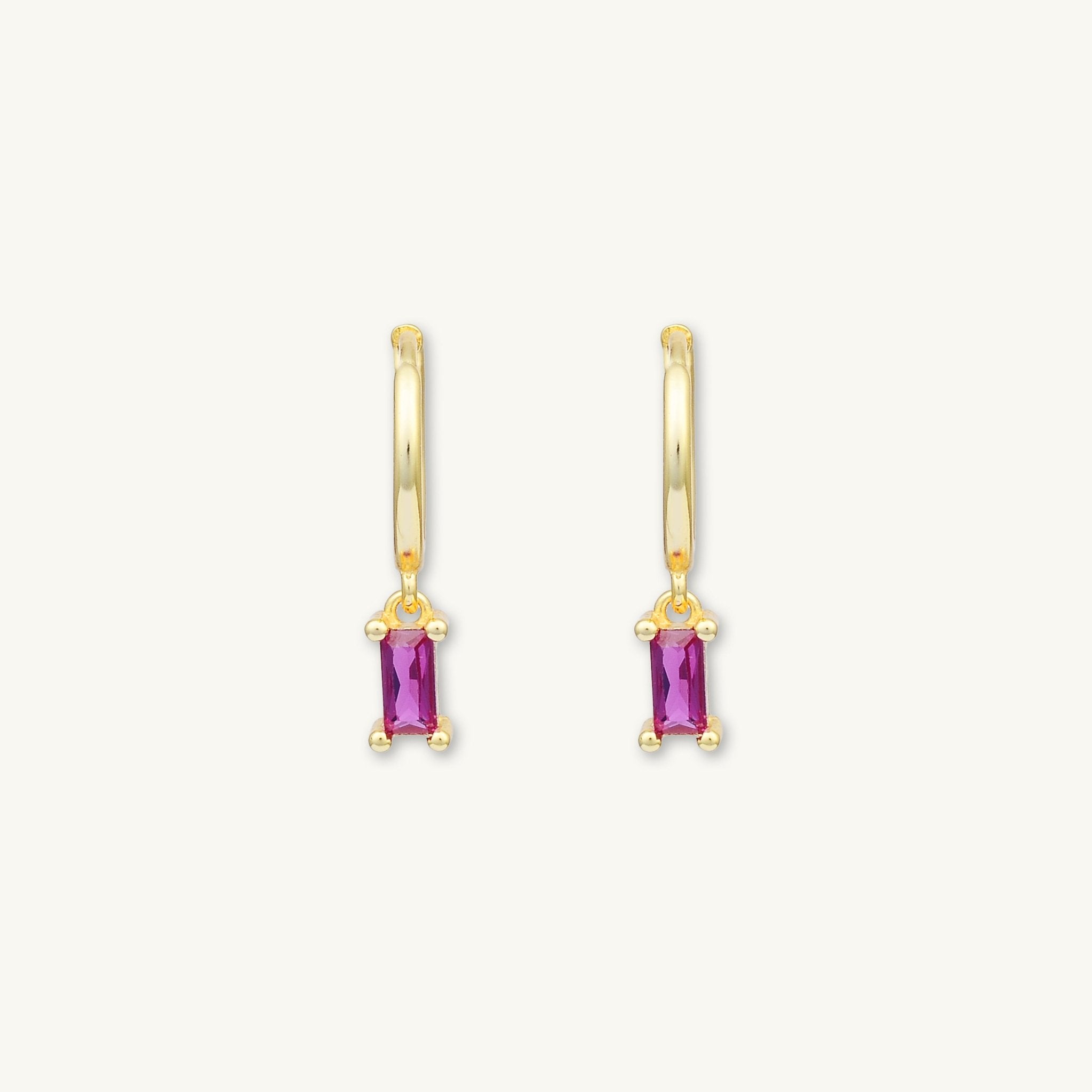 Ruby Pink Baguette Hoop Earrings - Camile & Stone