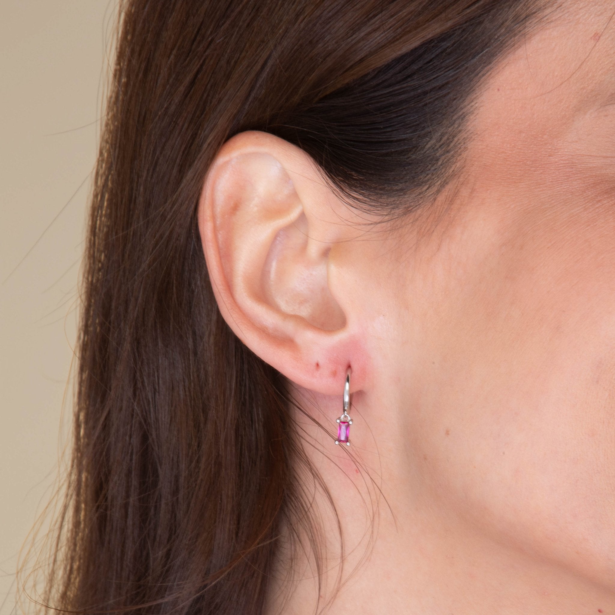 Ruby Pink Baguette Hoop Earrings - Camile & Stone