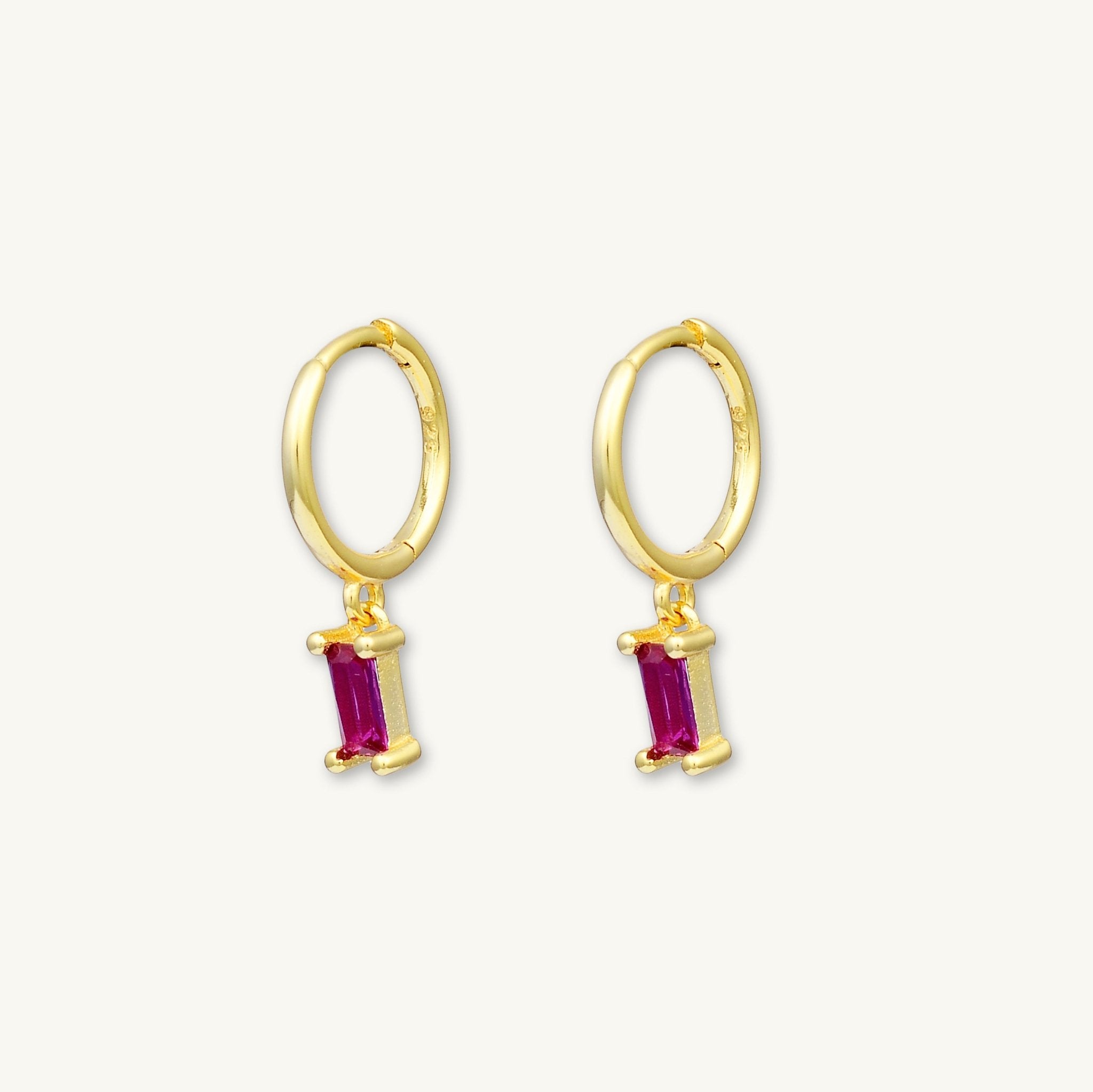 Ruby Pink Baguette Hoop Earrings - Camile & Stone