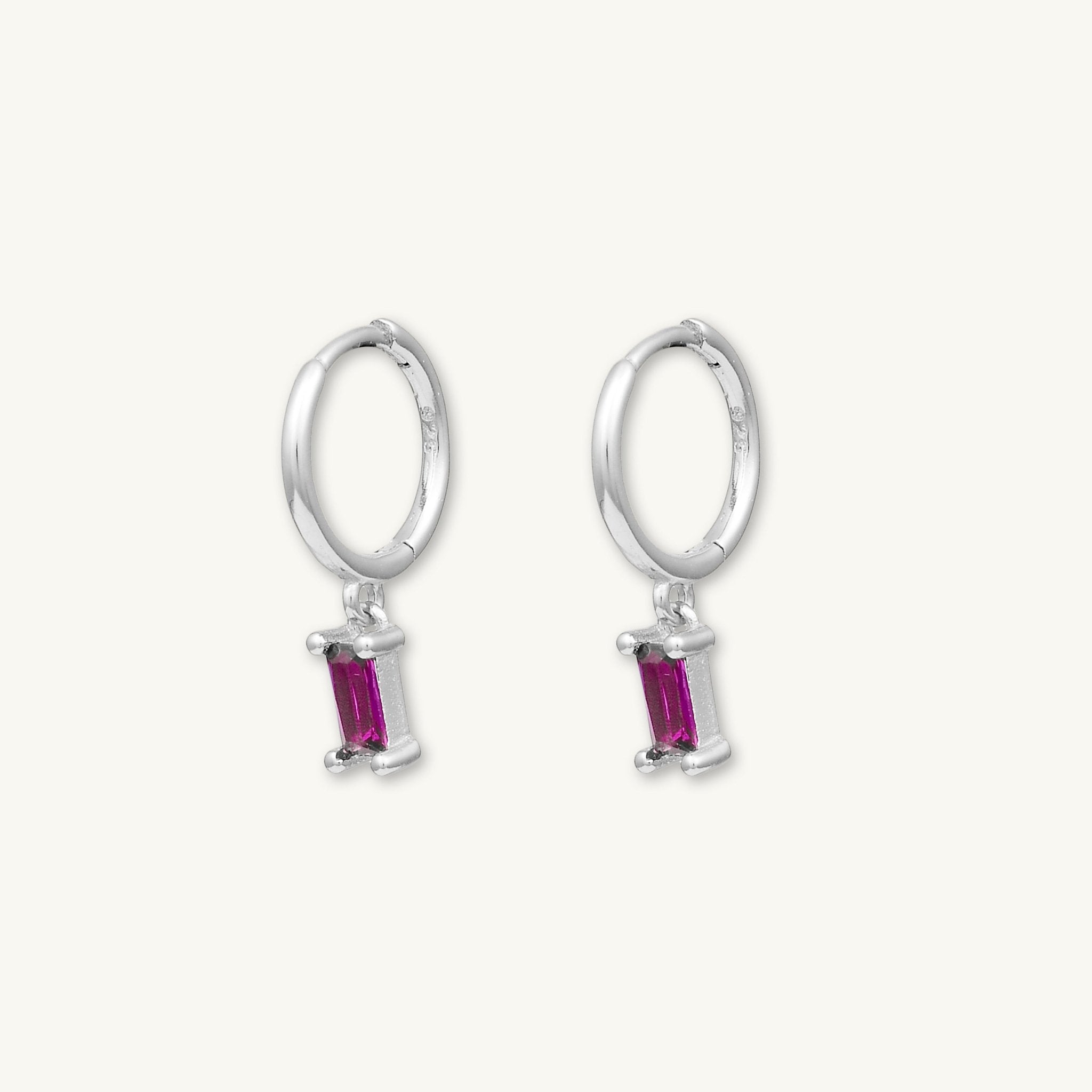 Ruby Pink Baguette Hoop Earrings - Camile & Stone