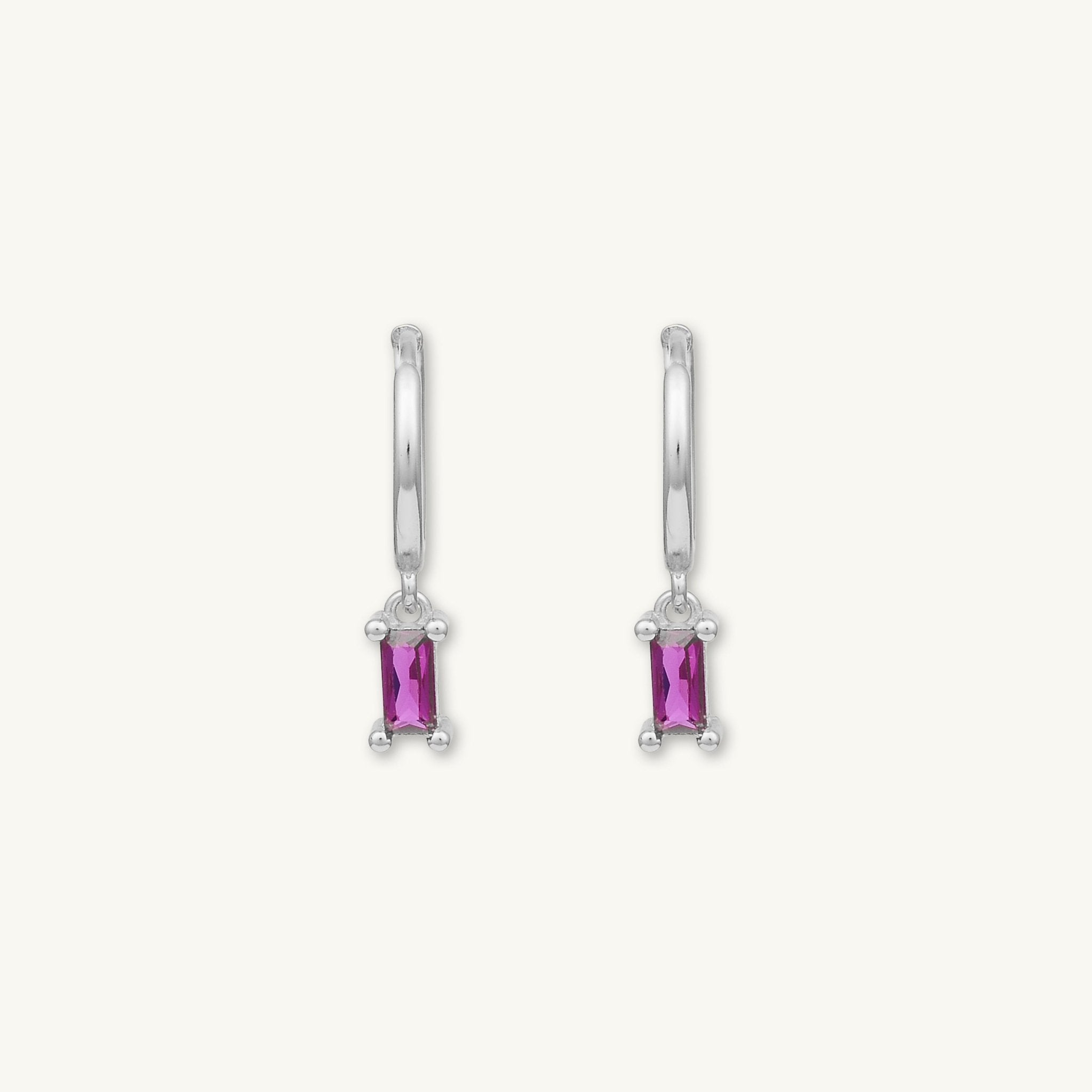 Ruby Pink Baguette Hoop Earrings - Camile & Stone