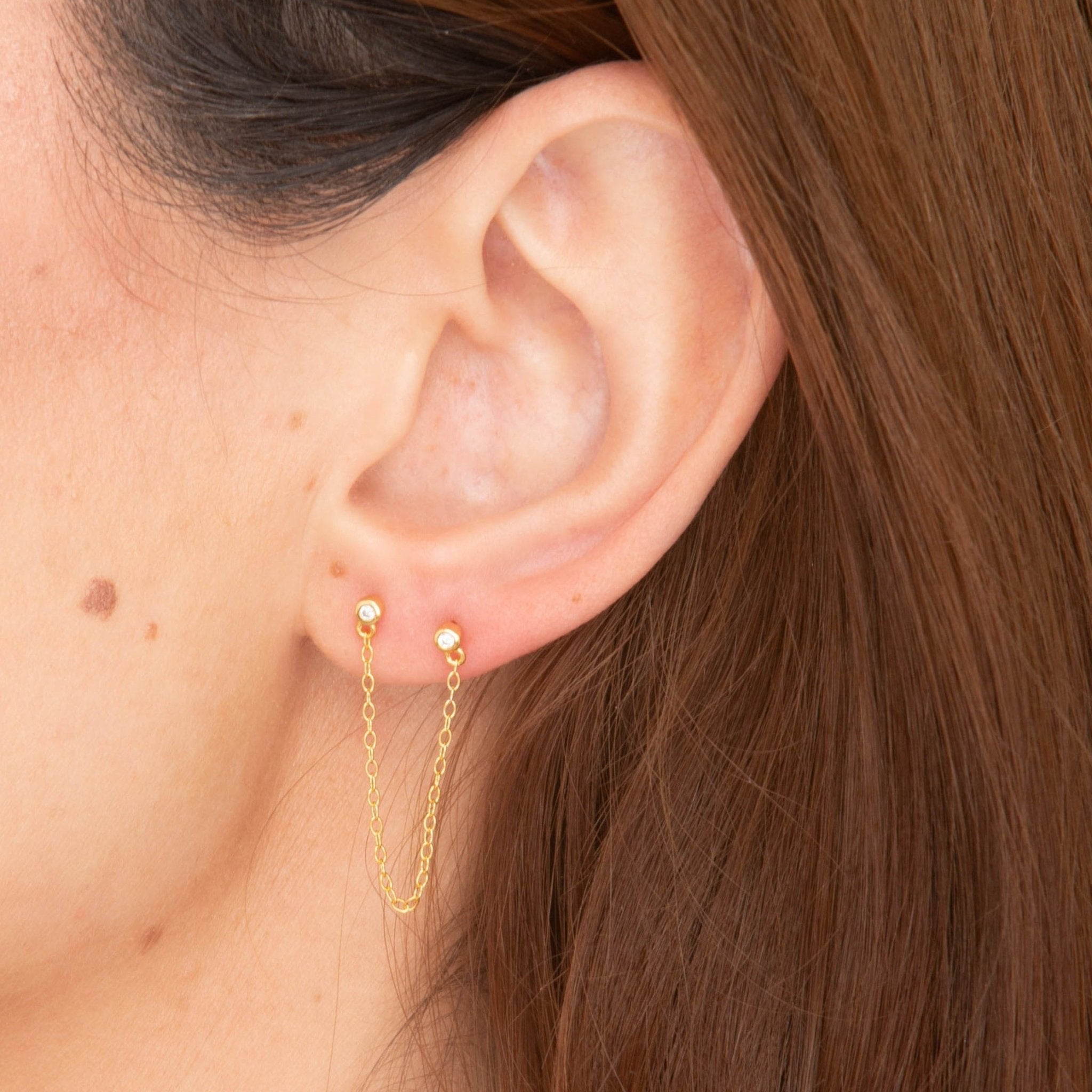 Sapphire Dangle Chain Barbell Earrings - Camile & Stone