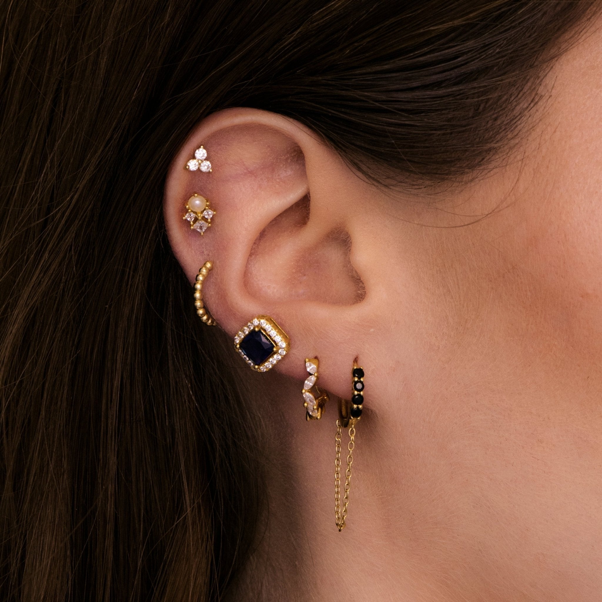 Sapphire Dangling Chain Huggie Earrings - Camile & Stone