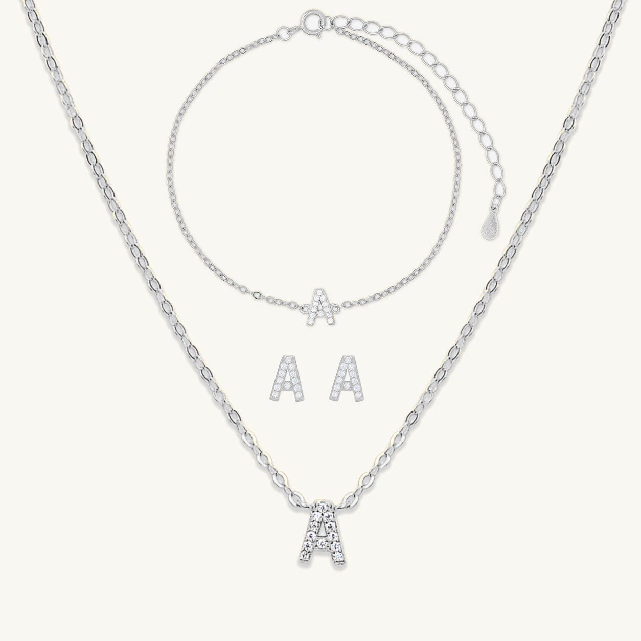 Sapphire Initial Letter Bundle (Necklace, Earrings, Bracelet) - Camile & Stone