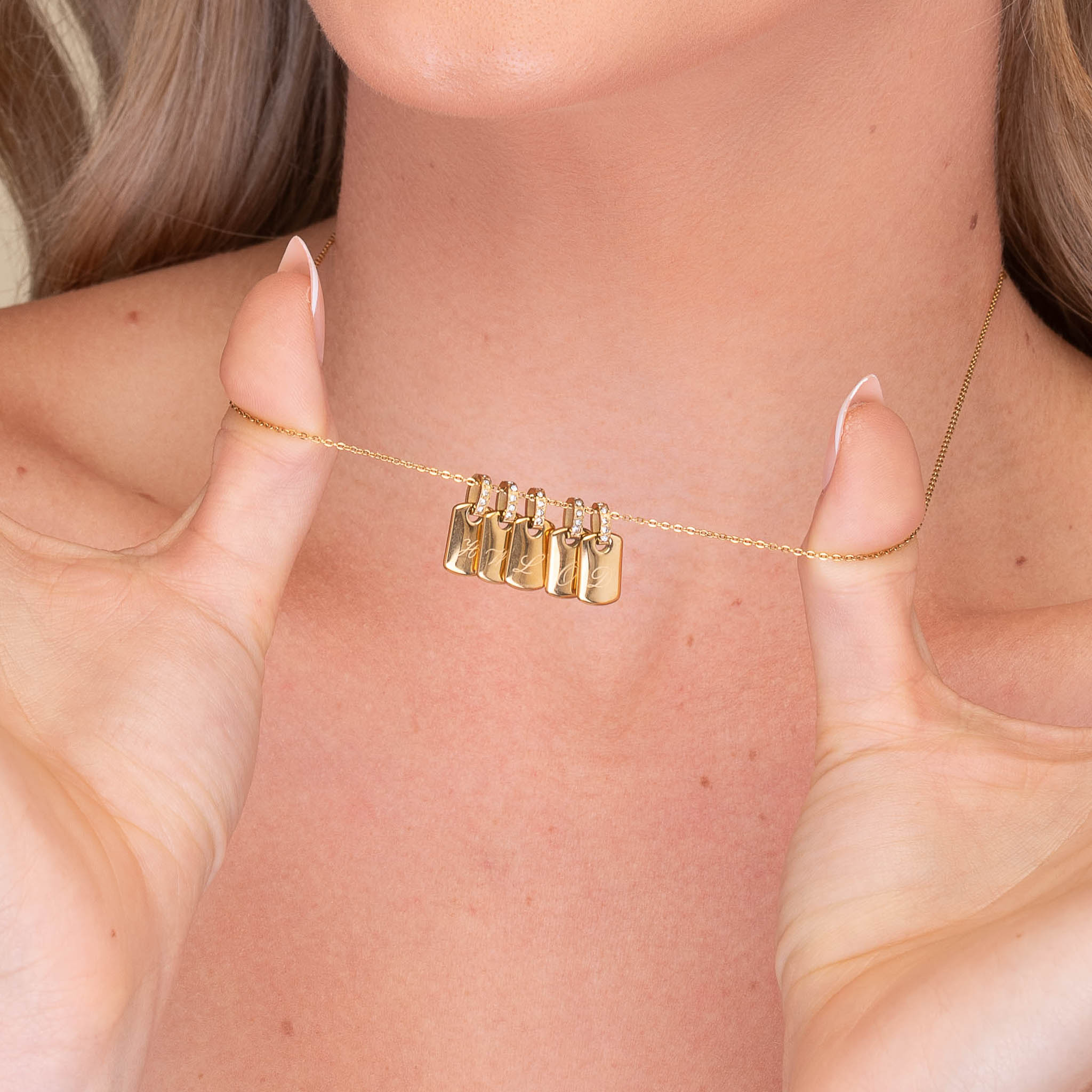 Script Initial Letter Engraved Sapphire Tag Pendant - Camile & Stone