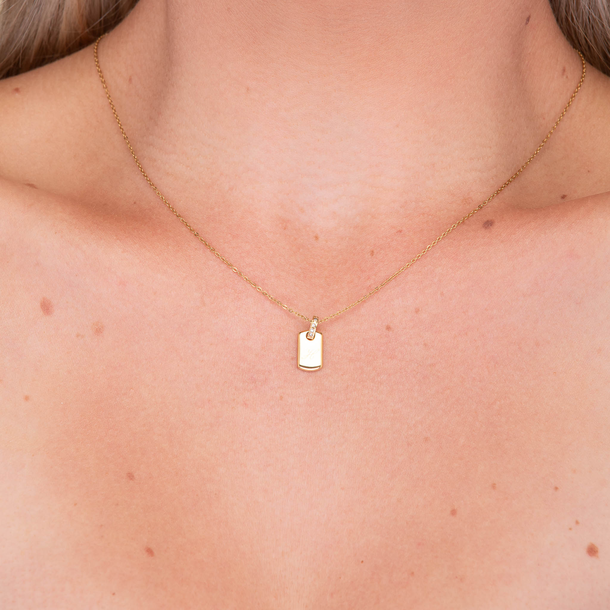 Script Initial Letter Engraved Sapphire Tag Pendant - Camile & Stone