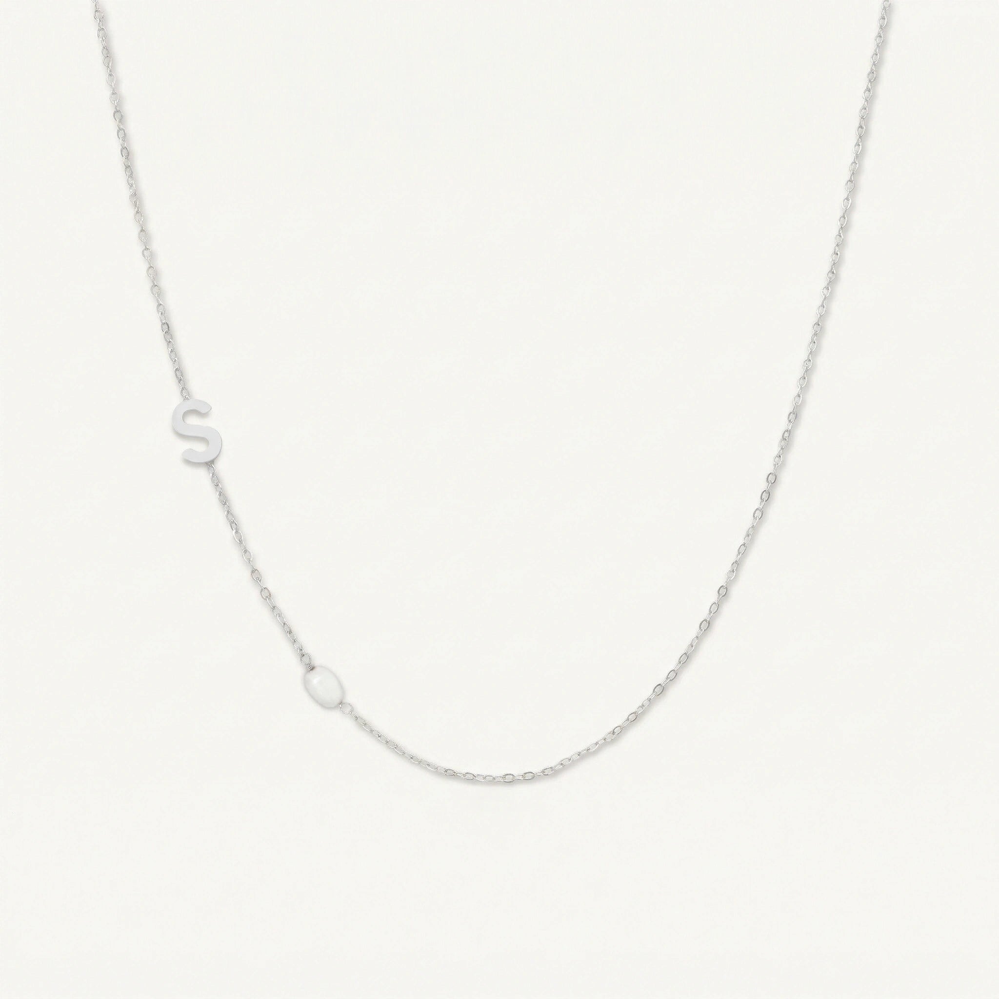 Sideways A - Z Initial Letter Freshwater Pearl Necklace - Camile & Stone