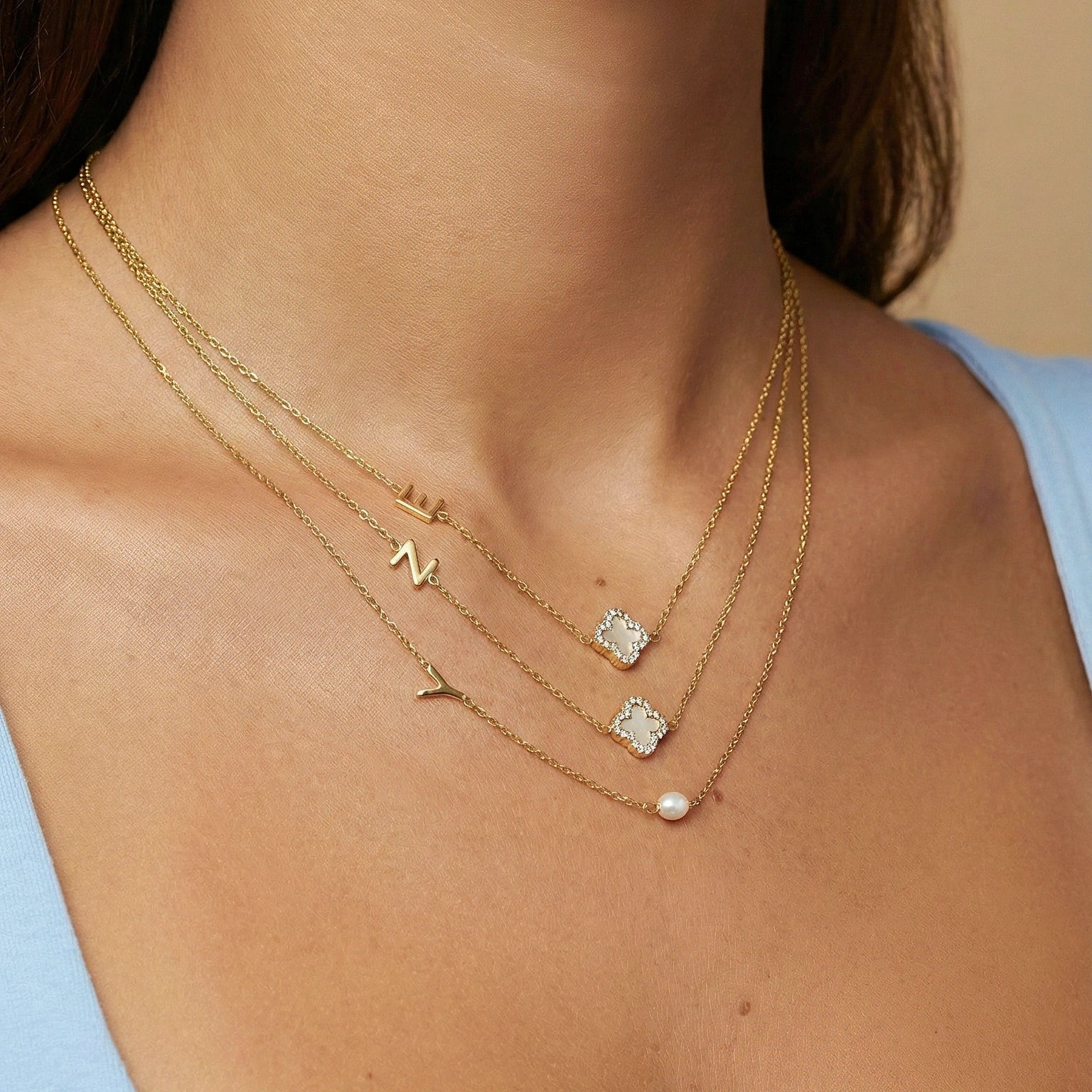 Sideways A - Z Initial Letter Freshwater Pearl Necklace - Camile & Stone