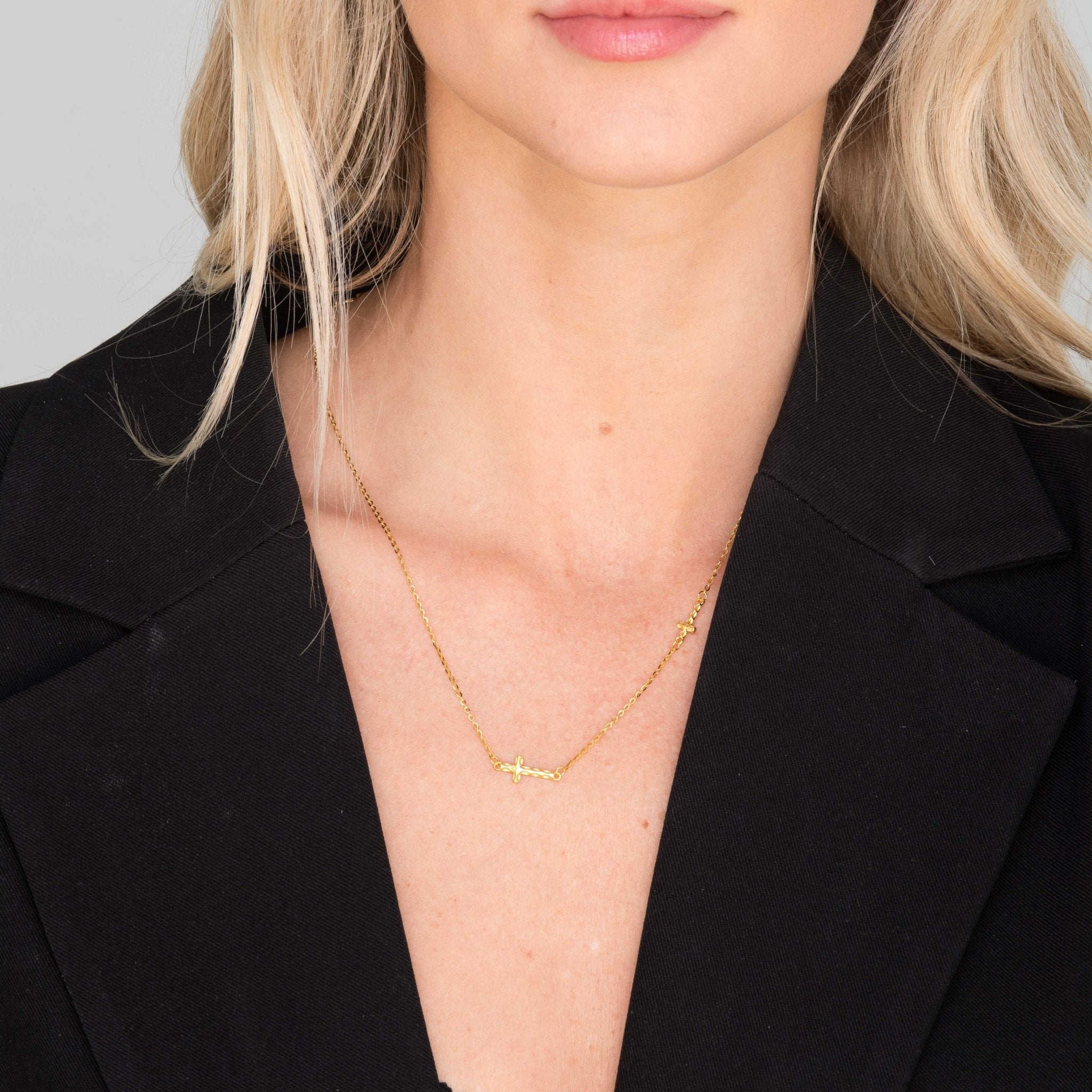Sideways Double Cross Necklace - Camile & Stone