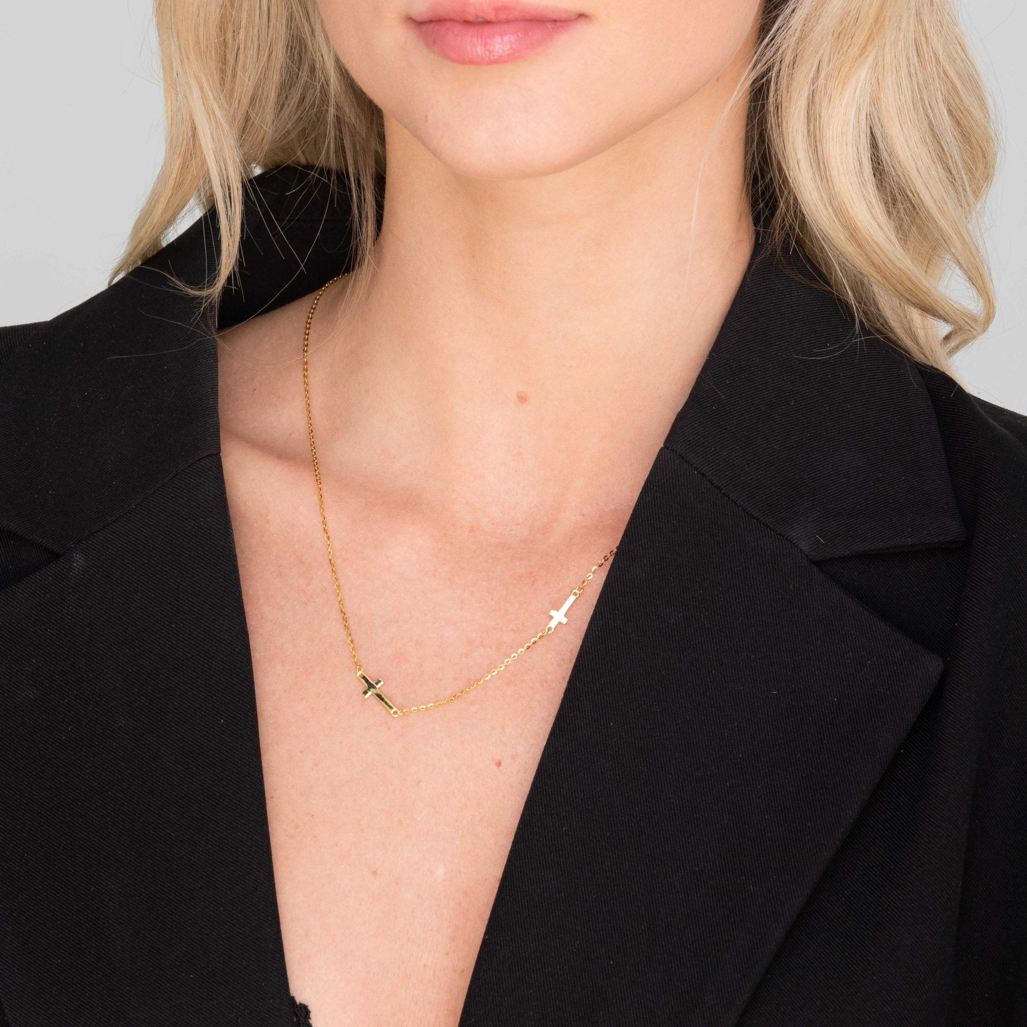 Sideways Double Cross Necklace - Camile & Stone