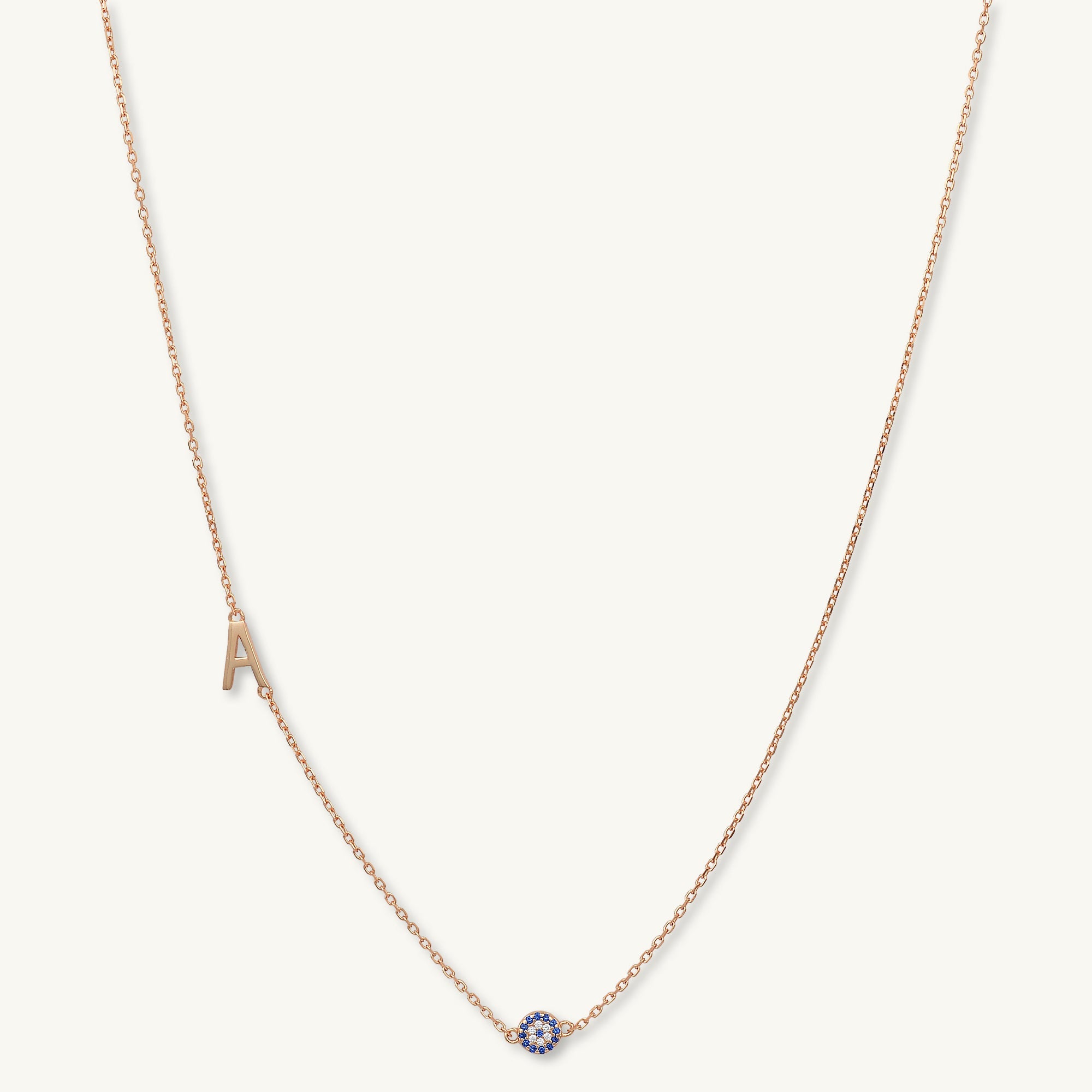 Sideways Initial Letter Evil Eye Necklace - Camile & Stone