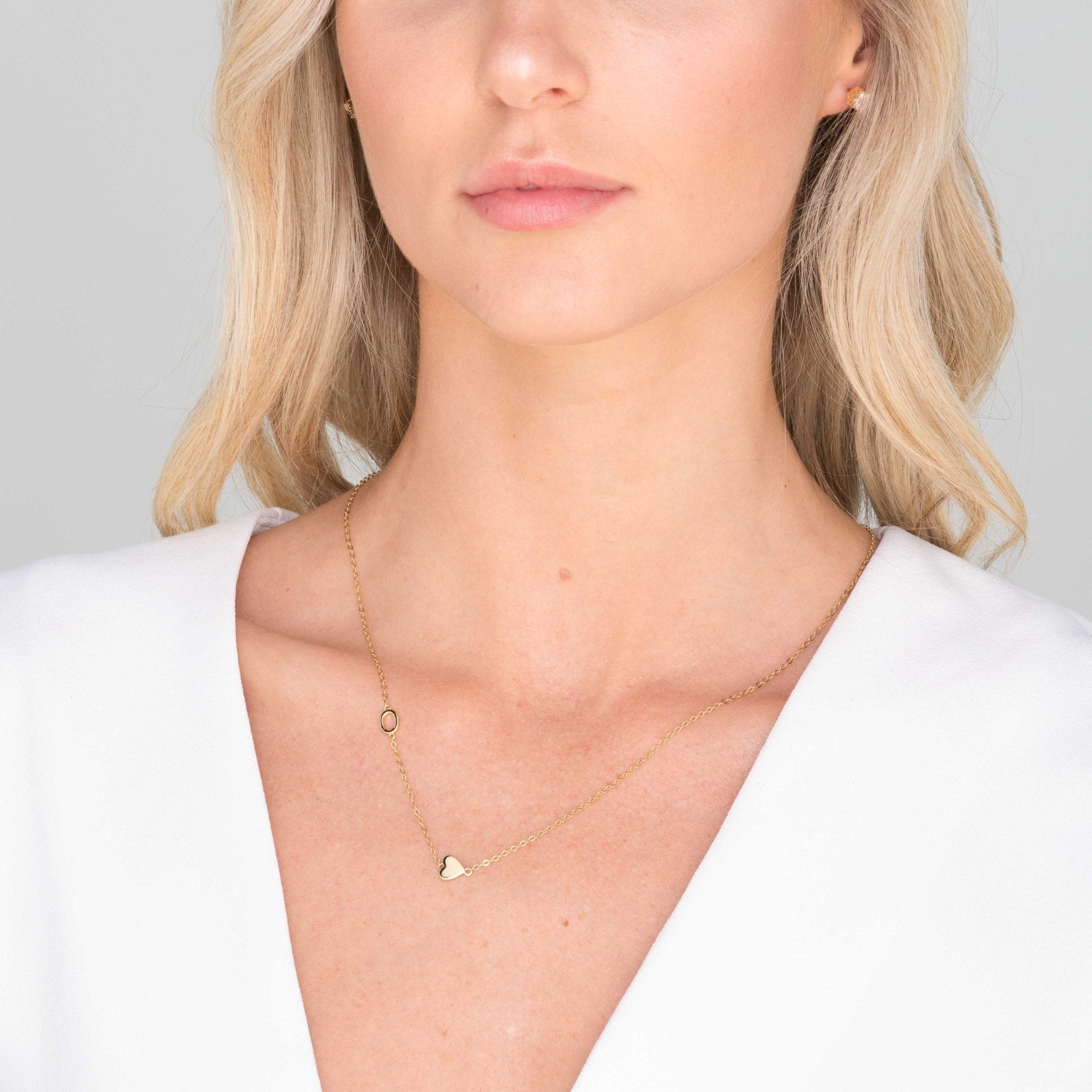 Sideways Initial Letter Solid Heart Necklace - Camile & Stone