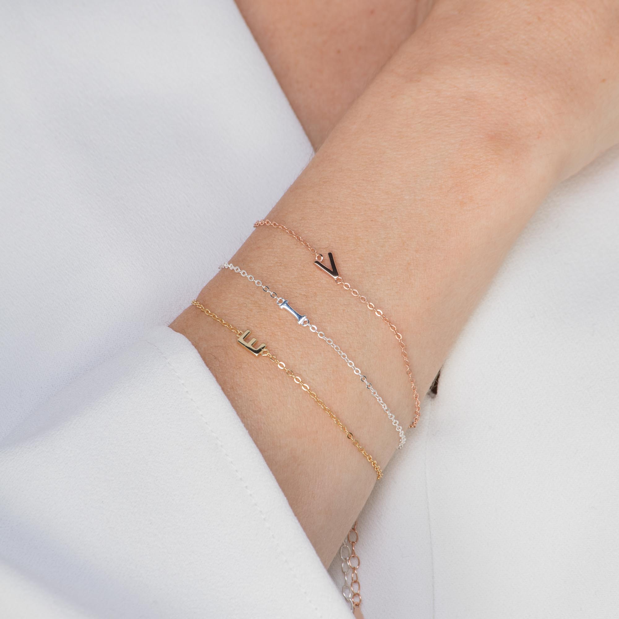 Sideways Single Initial Letter Bracelet - Camile & Stone