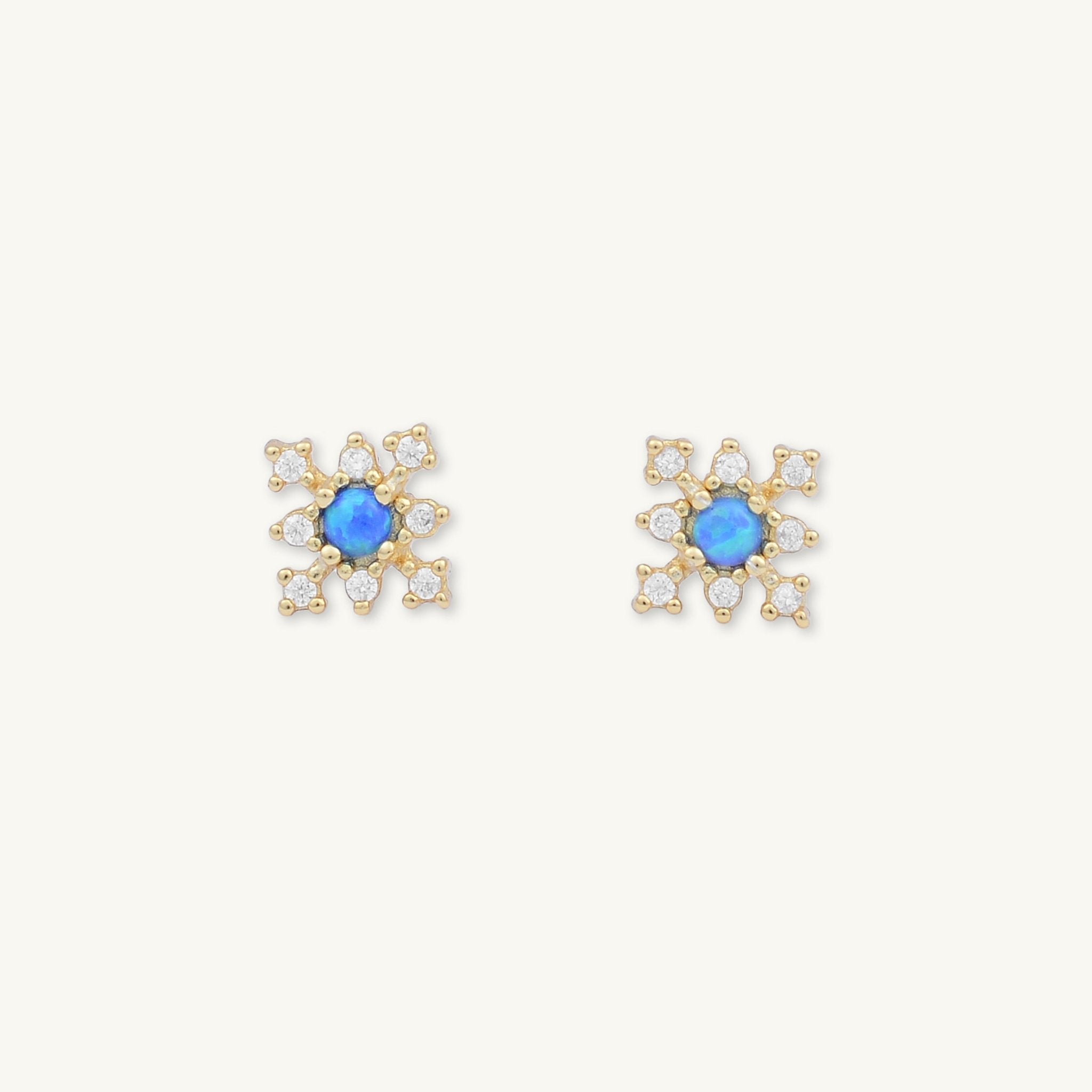 Snowflake Blue Opal Sapphire Stud Earrings - Camile & Stone