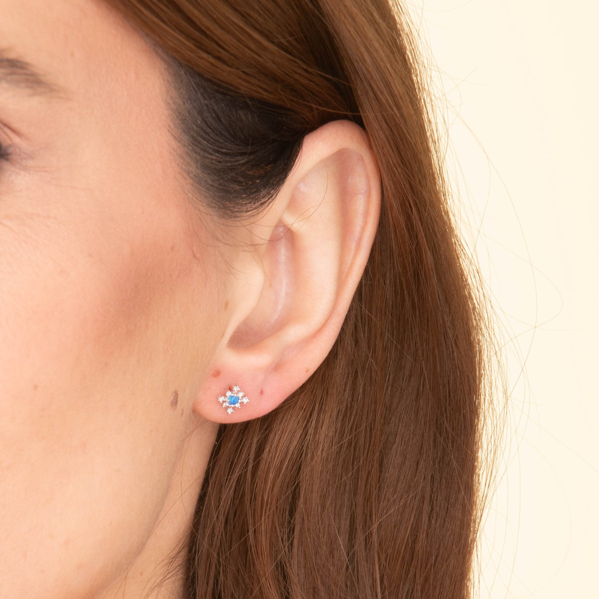 Snowflake Blue Opal Sapphire Stud Earrings - Camile & Stone