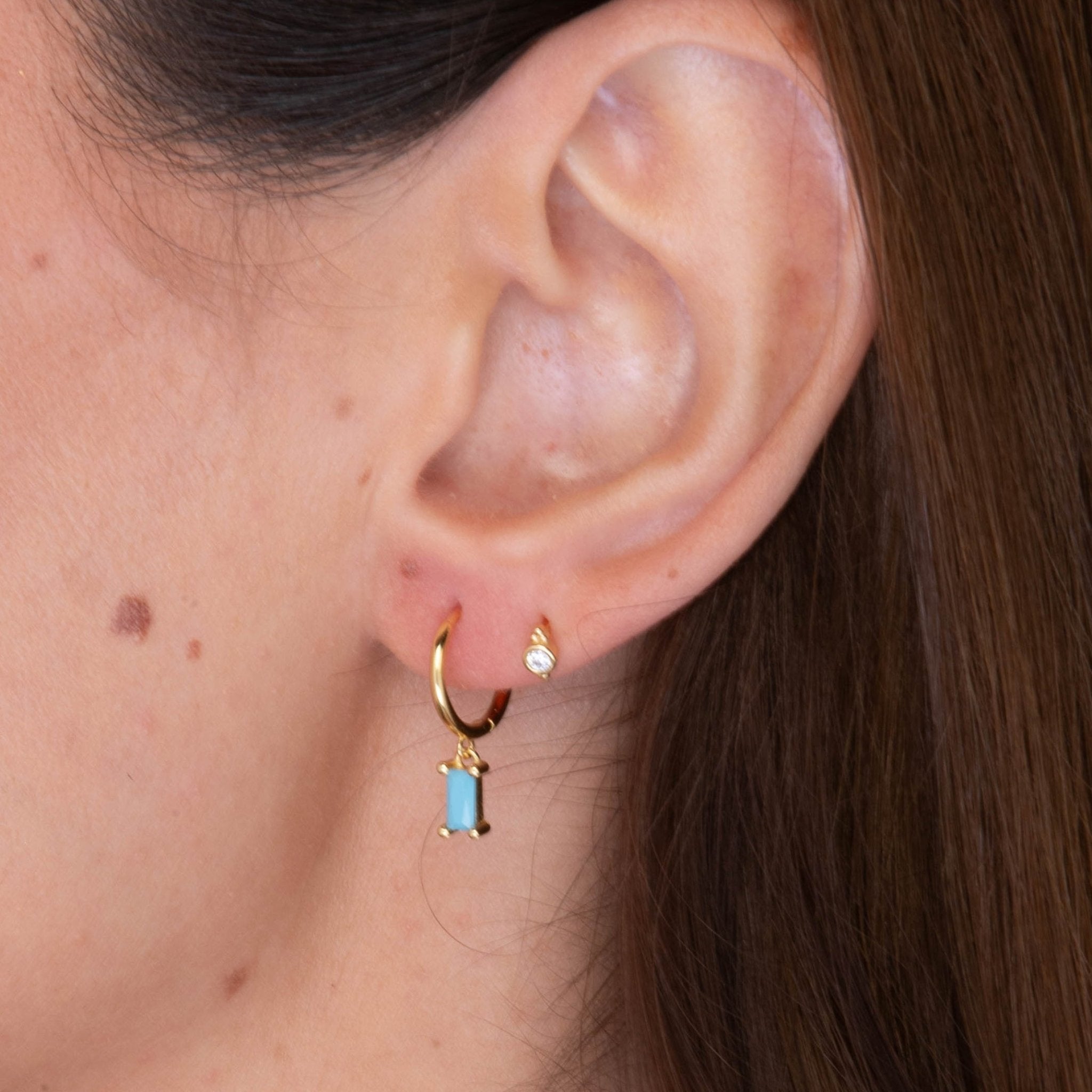Turquoise Blue Baguette Hoop Earrings - Camile & Stone