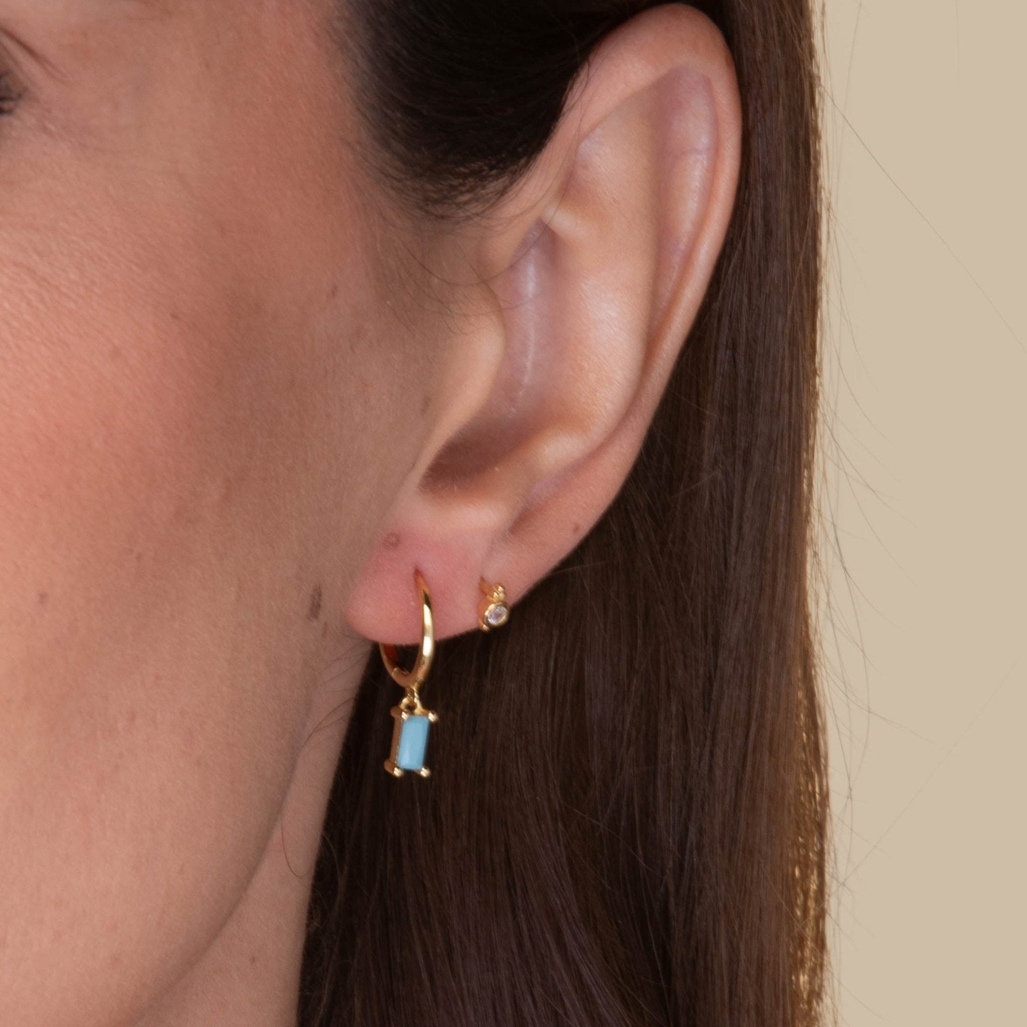 Turquoise Blue Baguette Hoop Earrings - Camile & Stone