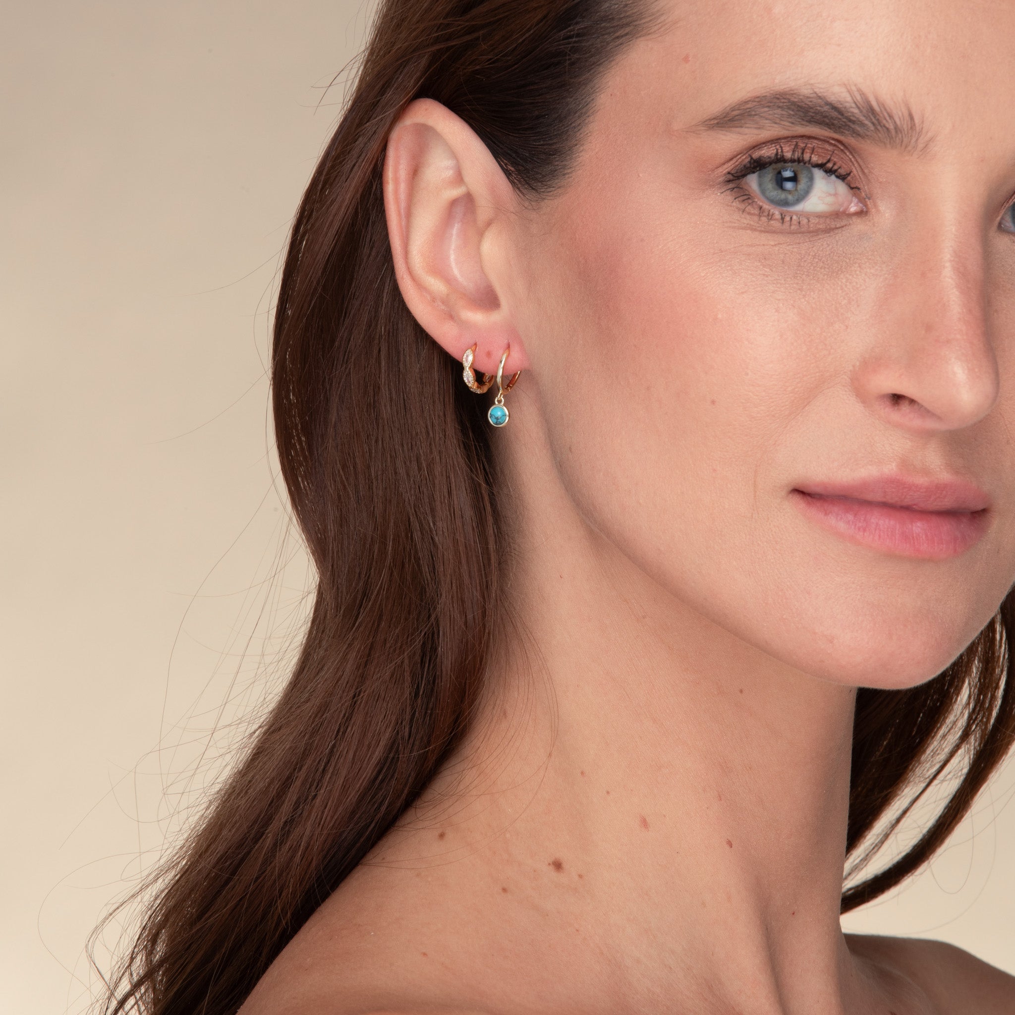 Turquoise Circle Dangle Huggie Earrings - Camile & Stone